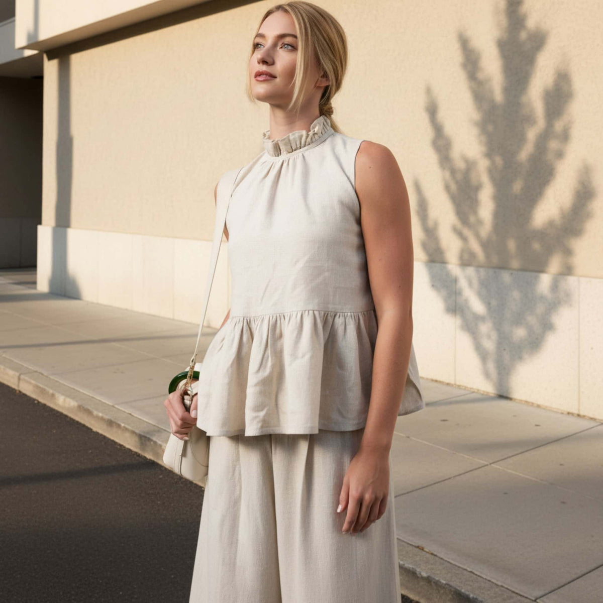 Sleeveless Linen Peplum Top, Sleeveless Linen Blouse