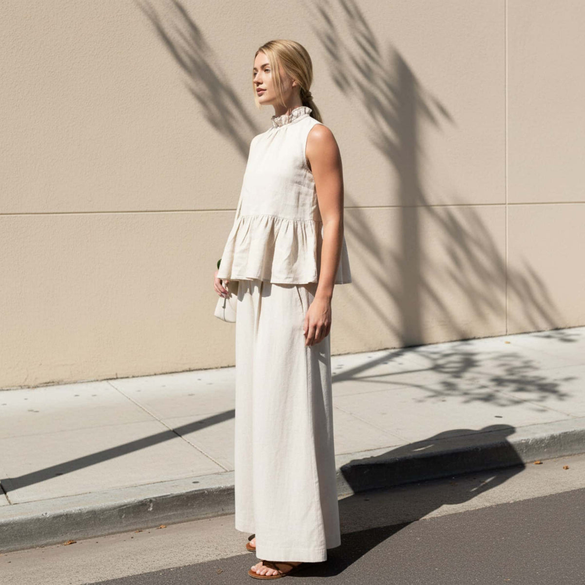 Sleeveless Linen Peplum Top, Sleeveless Linen Blouse