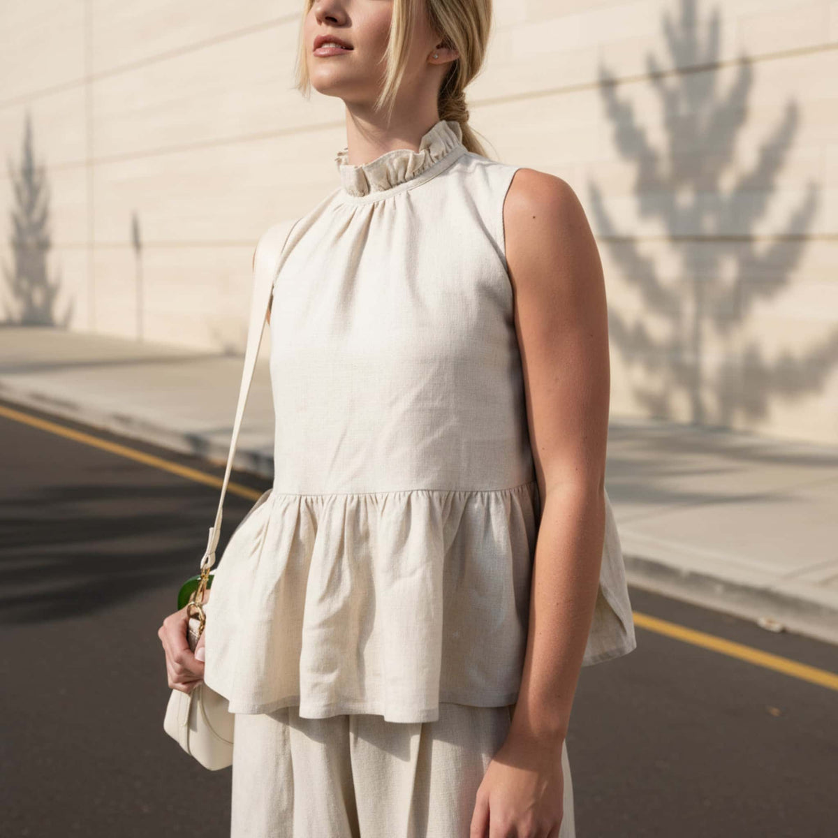 Sleeveless Linen Peplum Top, Sleeveless Linen Blouse