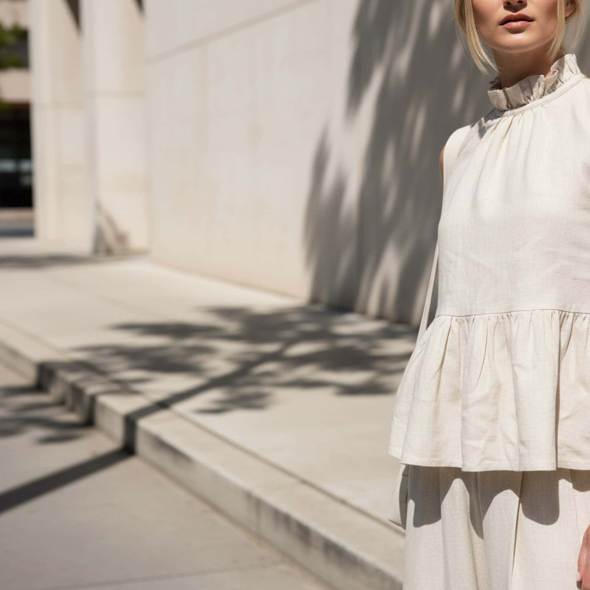 Sleeveless Linen Peplum Top, Sleeveless Linen Blouse