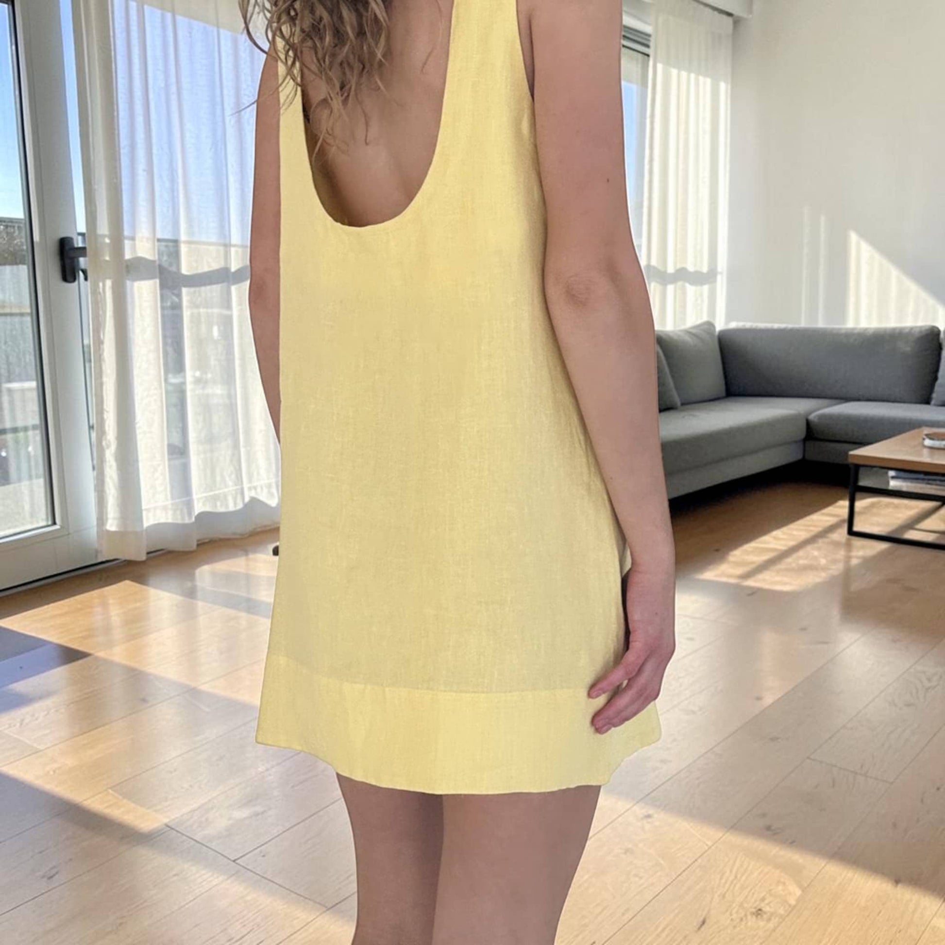 Sleeveless Linen Shift Dress, U Back