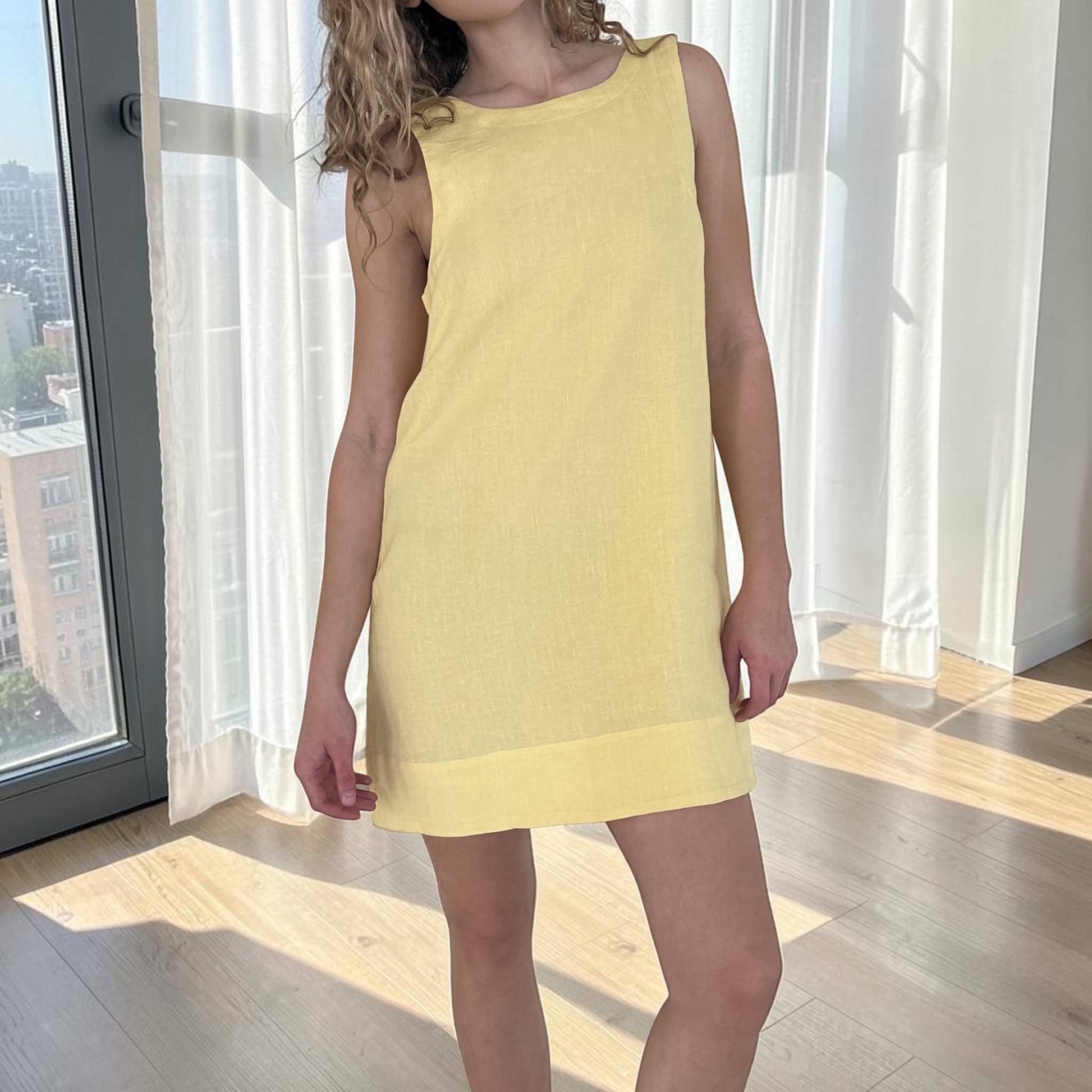 Sleeveless Linen Shift Dress, U Back