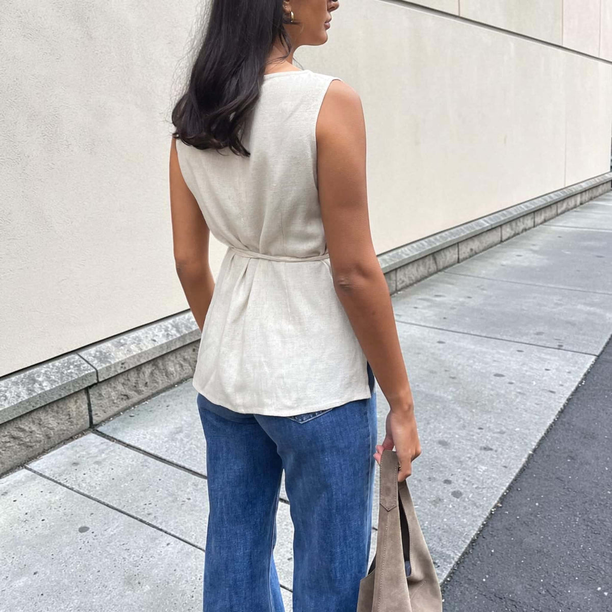 Sleeveless Linen Top, Back Waist Tie