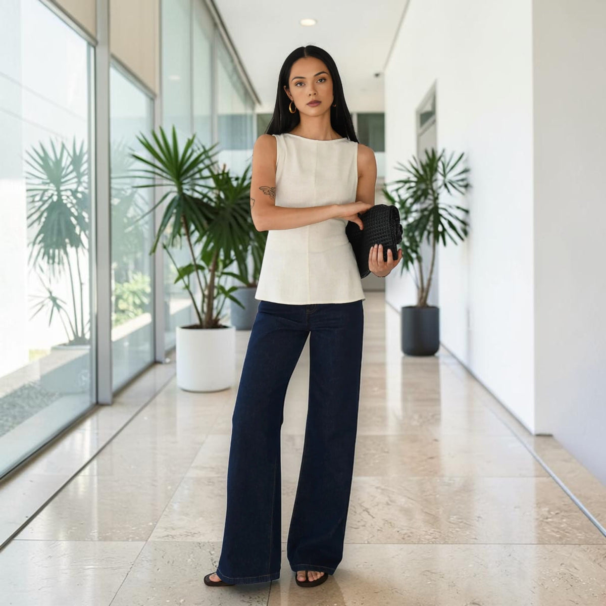 Sleeveless Linen Top, Back Waist Tie
