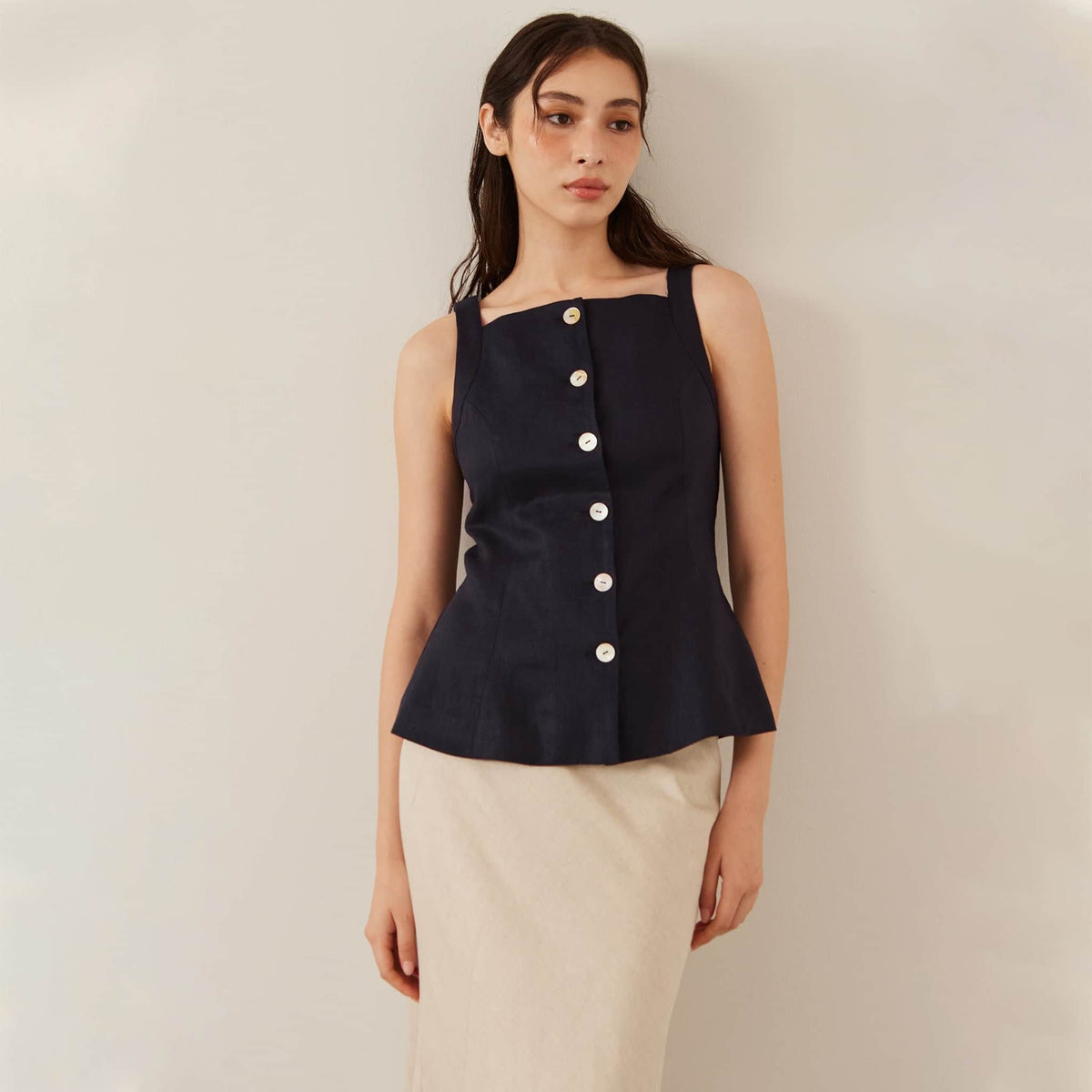 Sleeveless Linen Vest Top, Button Front Linen Top