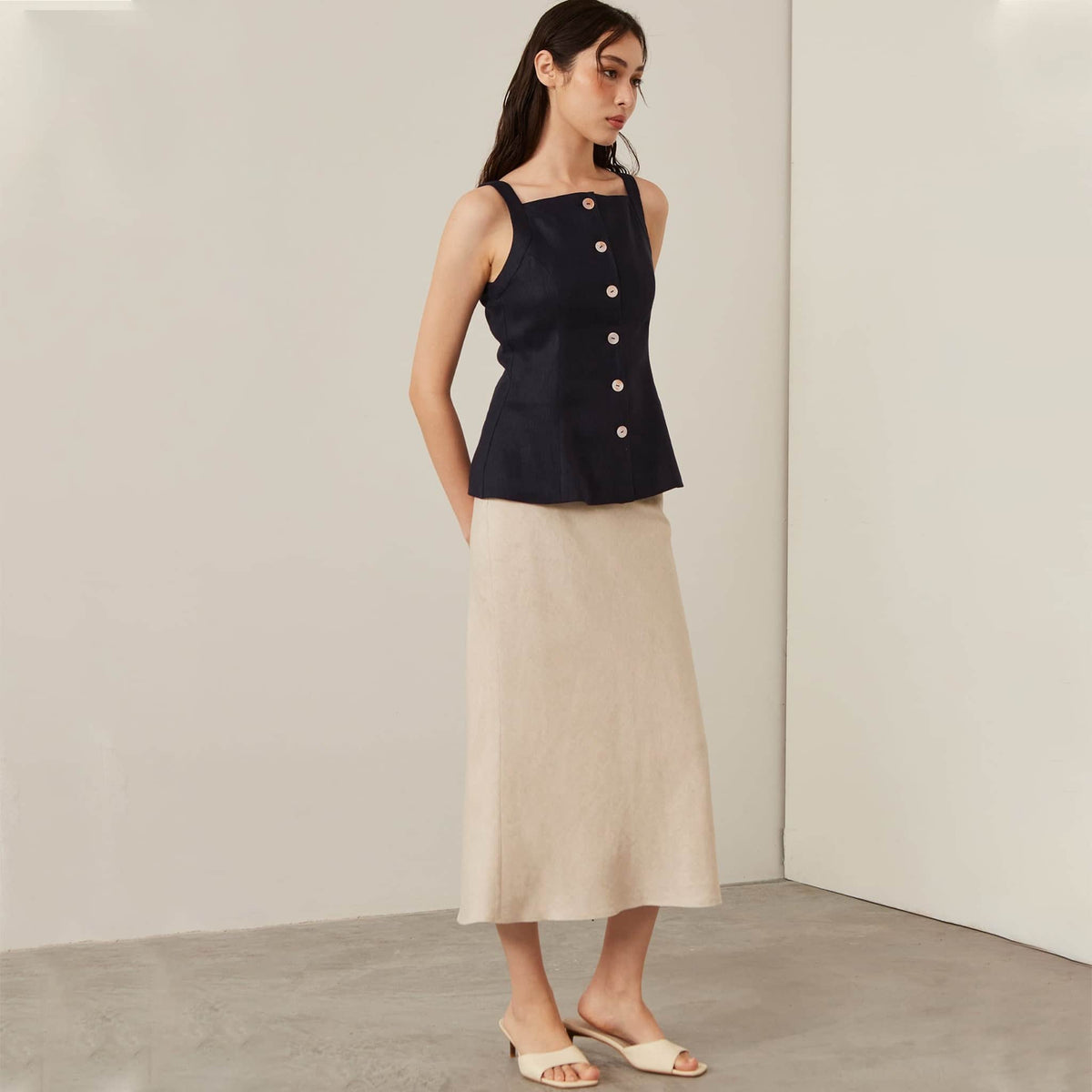 Sleeveless Linen Vest Top, Button Front Linen Top
