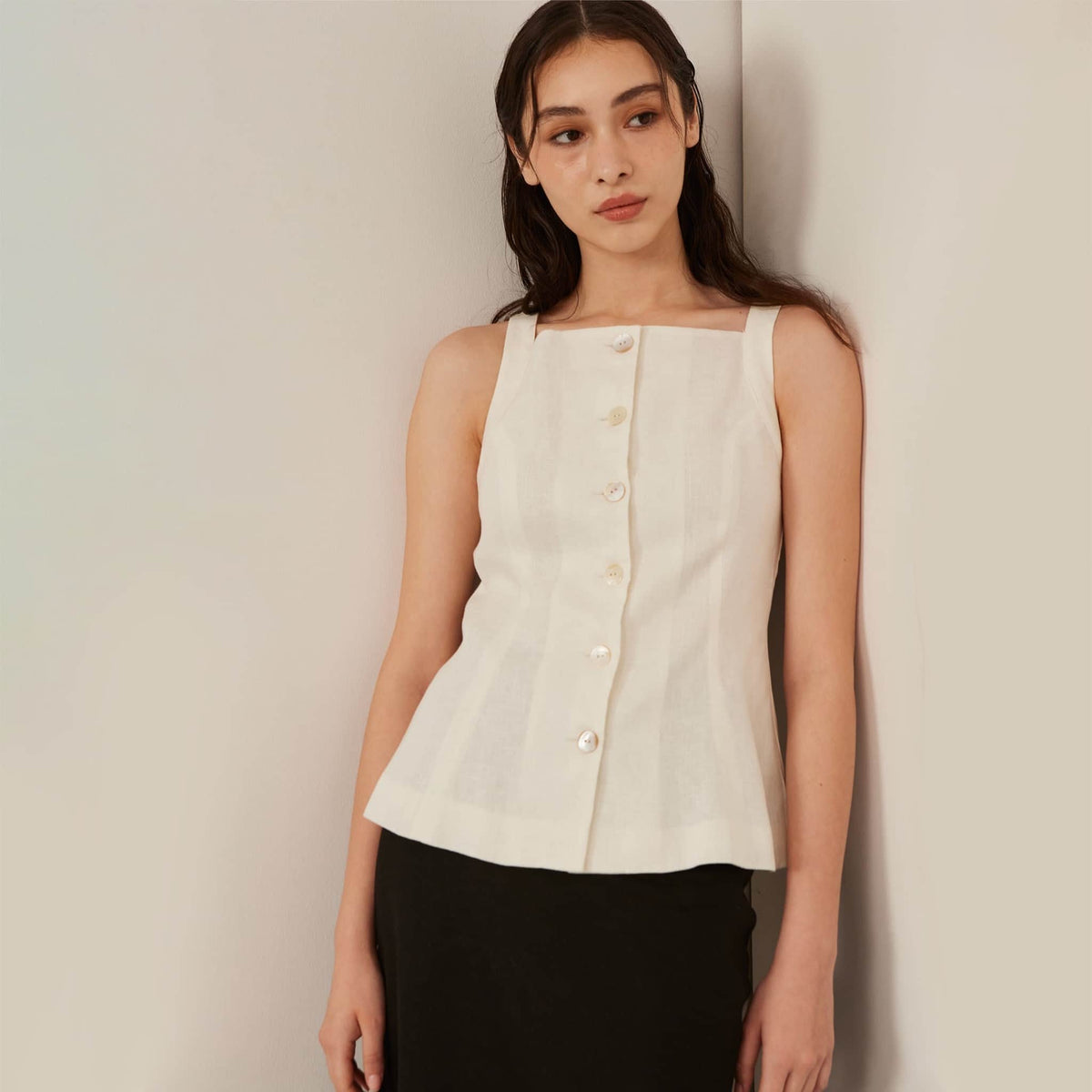 Sleeveless Linen Vest Top, Button Front Linen Top
