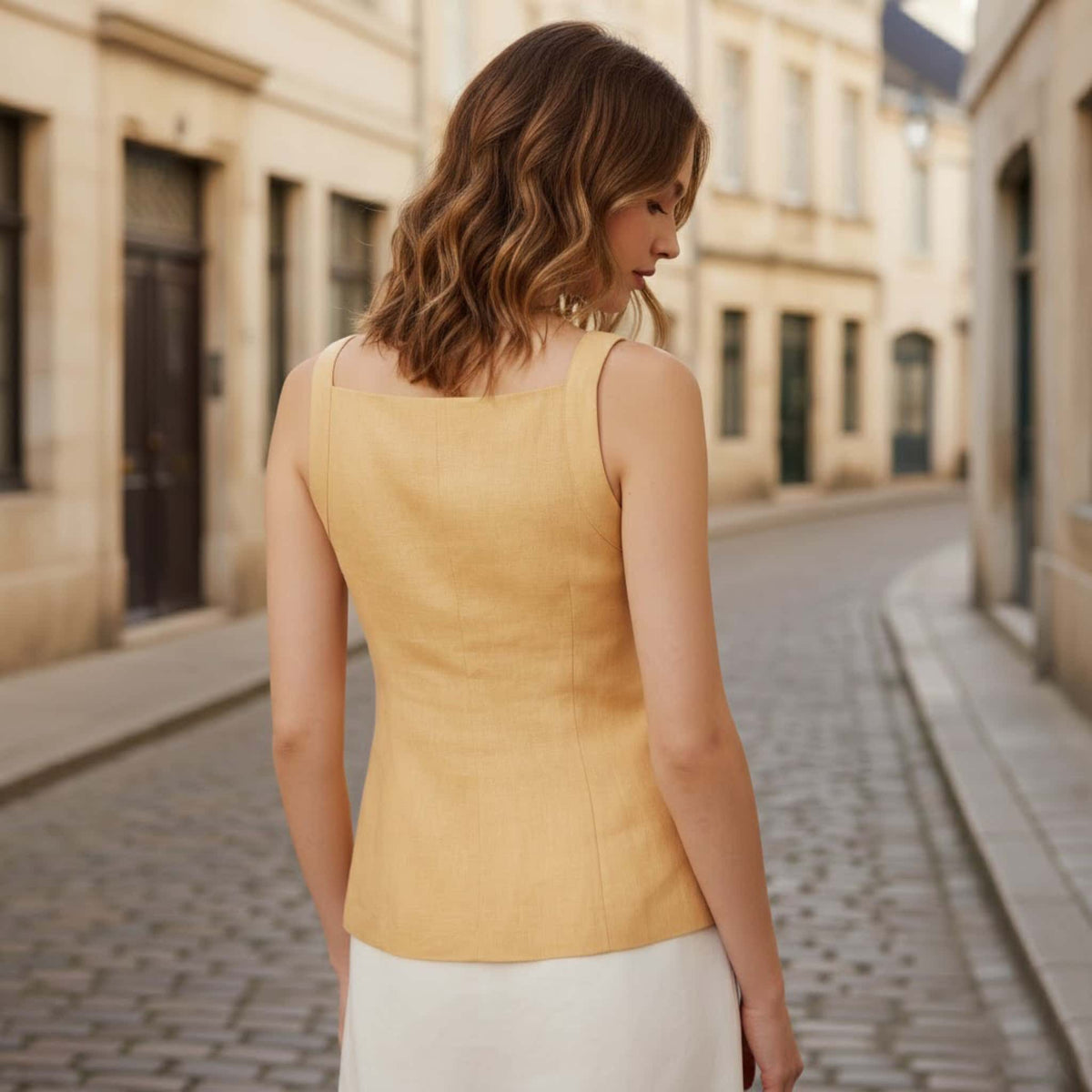 Sleeveless Linen Vest Top, Button Front Linen Top