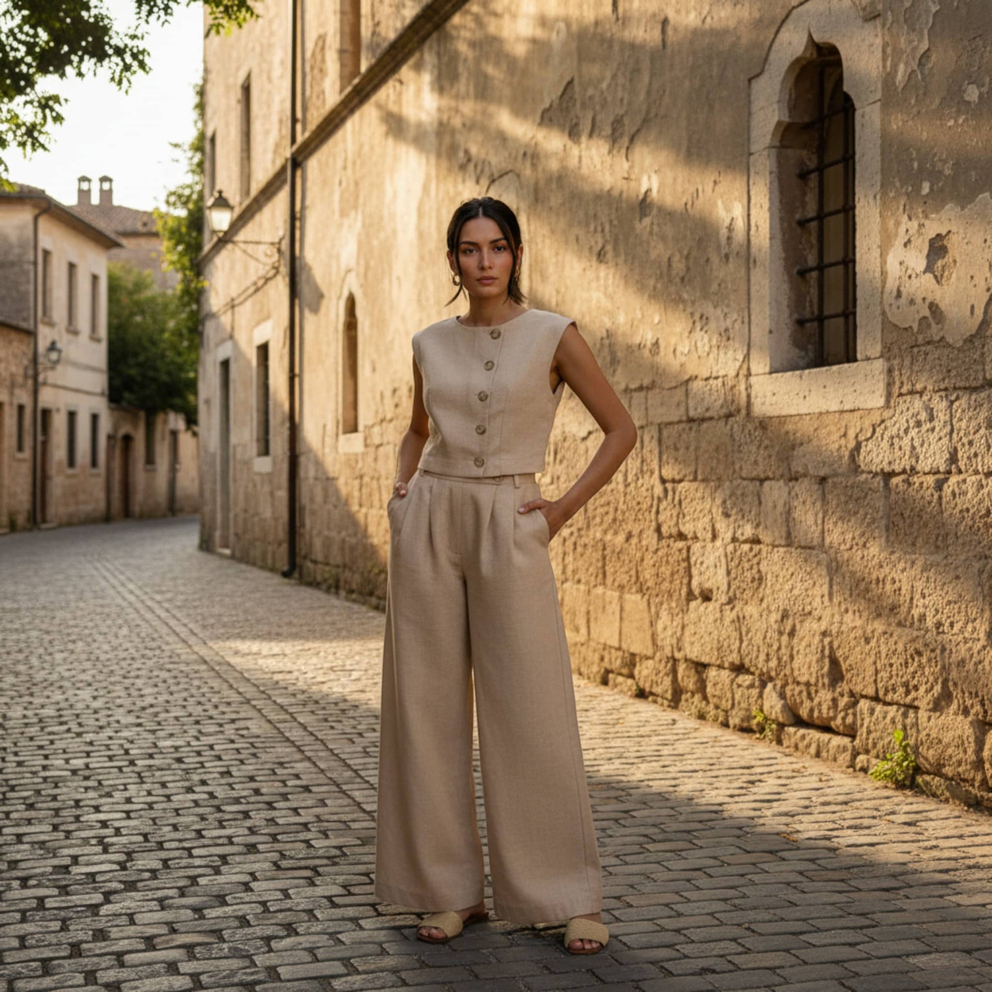 Sleeveless Linen Vest Top, Button Linen Crop Top