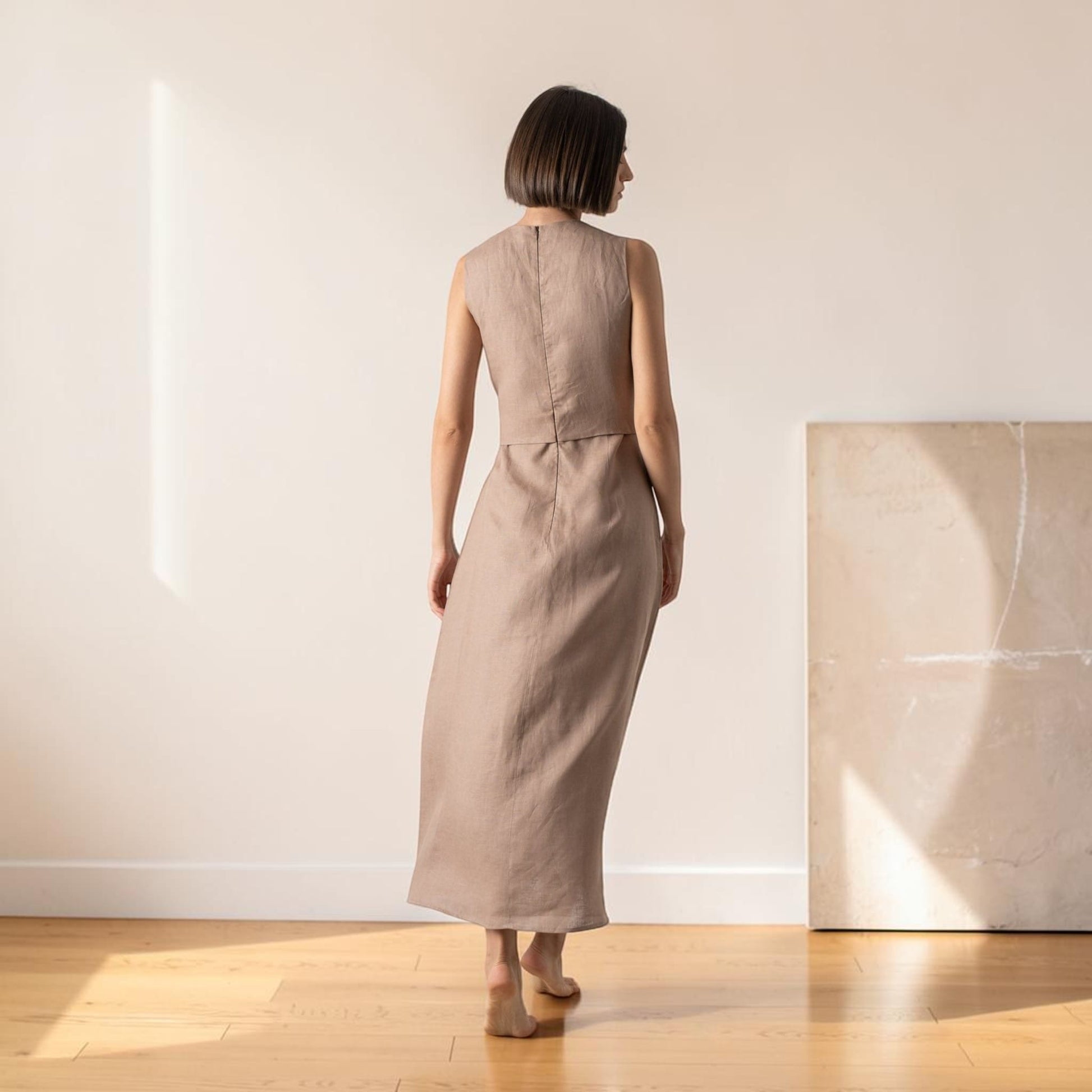 Sleeveless Linen Wrap Maxi Dress, Self Tie Waist