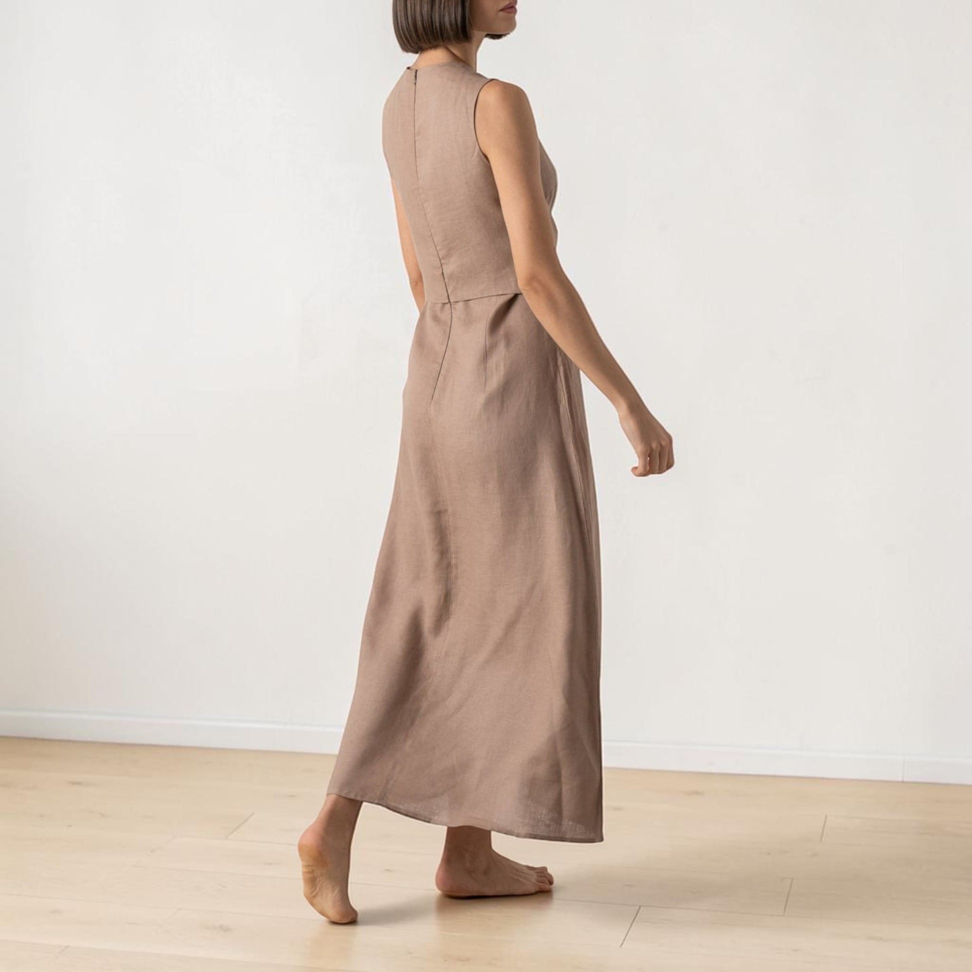 Sleeveless Linen Wrap Maxi Dress, Self Tie Waist