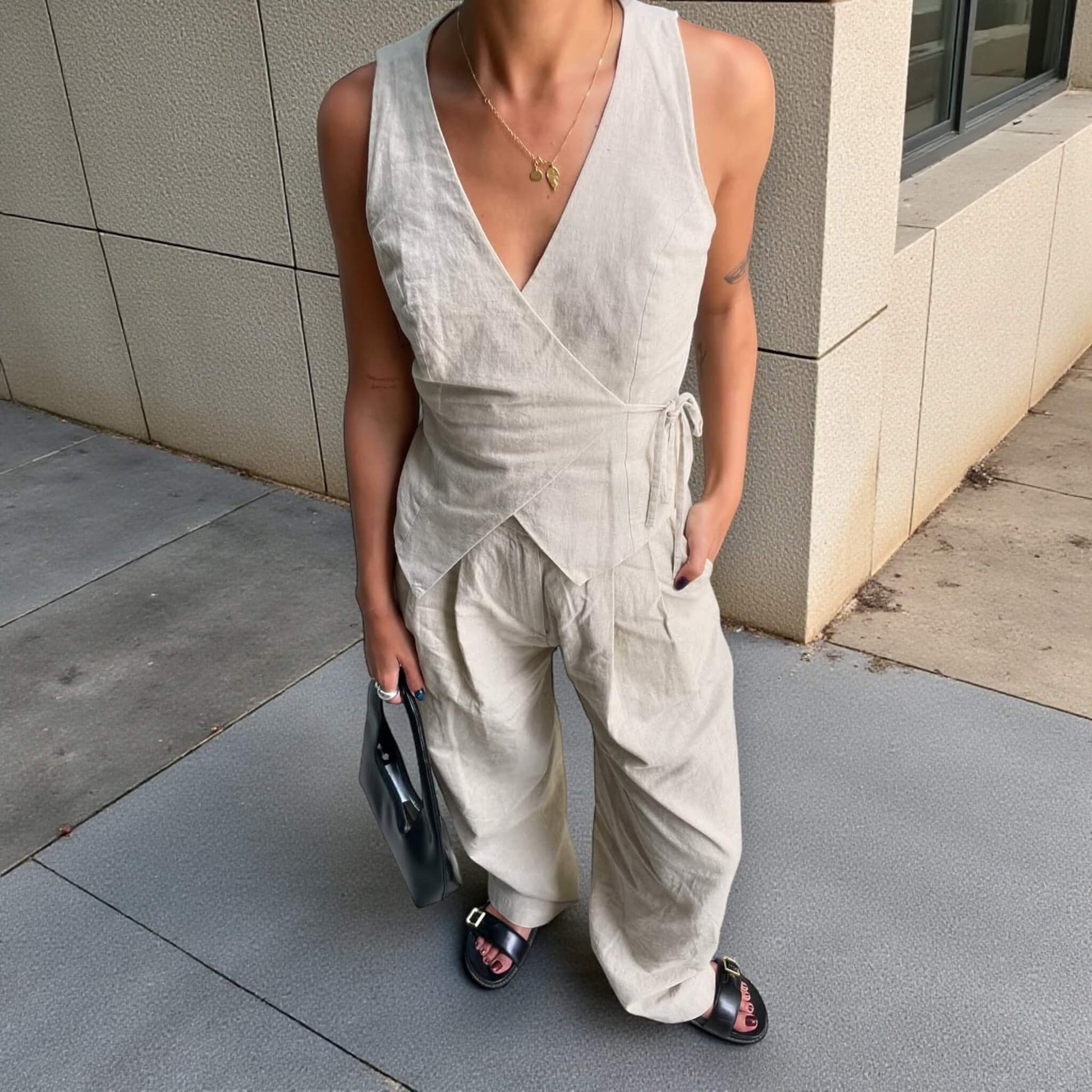 Sleeveless Linen Wrap Top, Linen Wrap Waistcoat