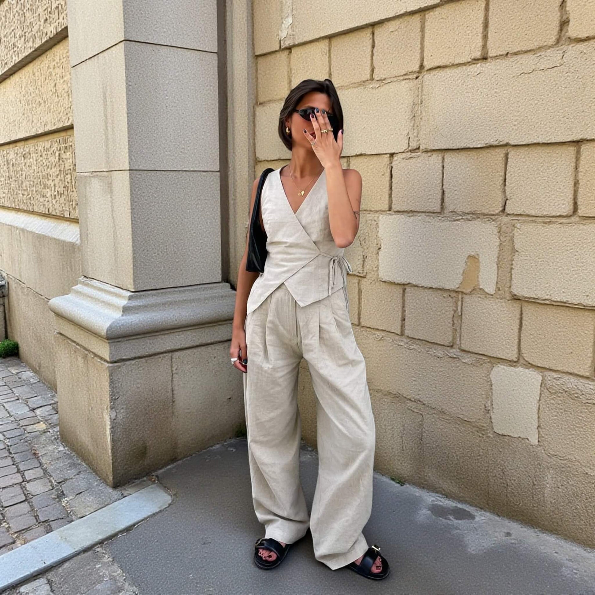 Sleeveless Linen Wrap Top, Linen Wrap Waistcoat
