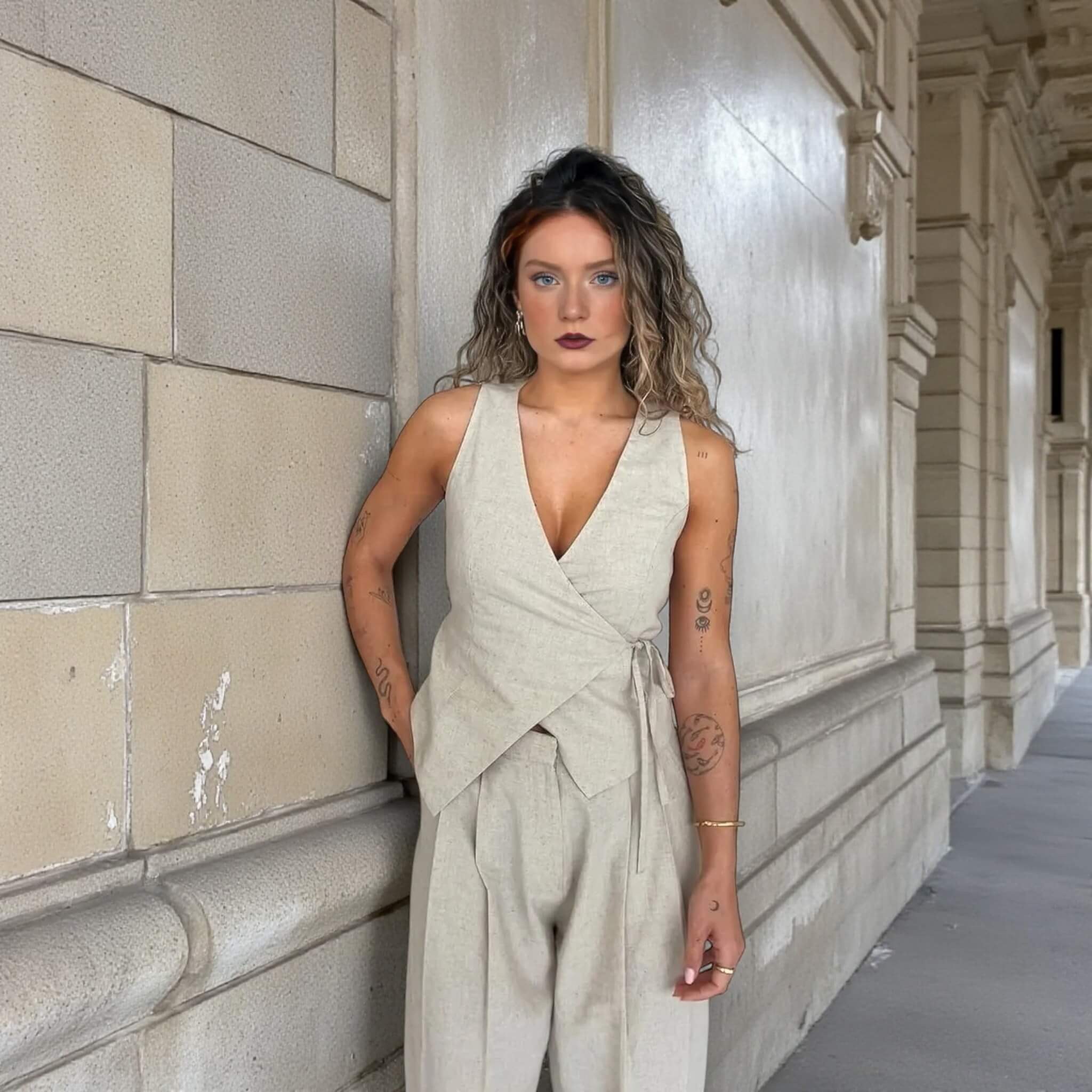 Sleeveless Linen Wrap Top, Linen Wrap Waistcoat