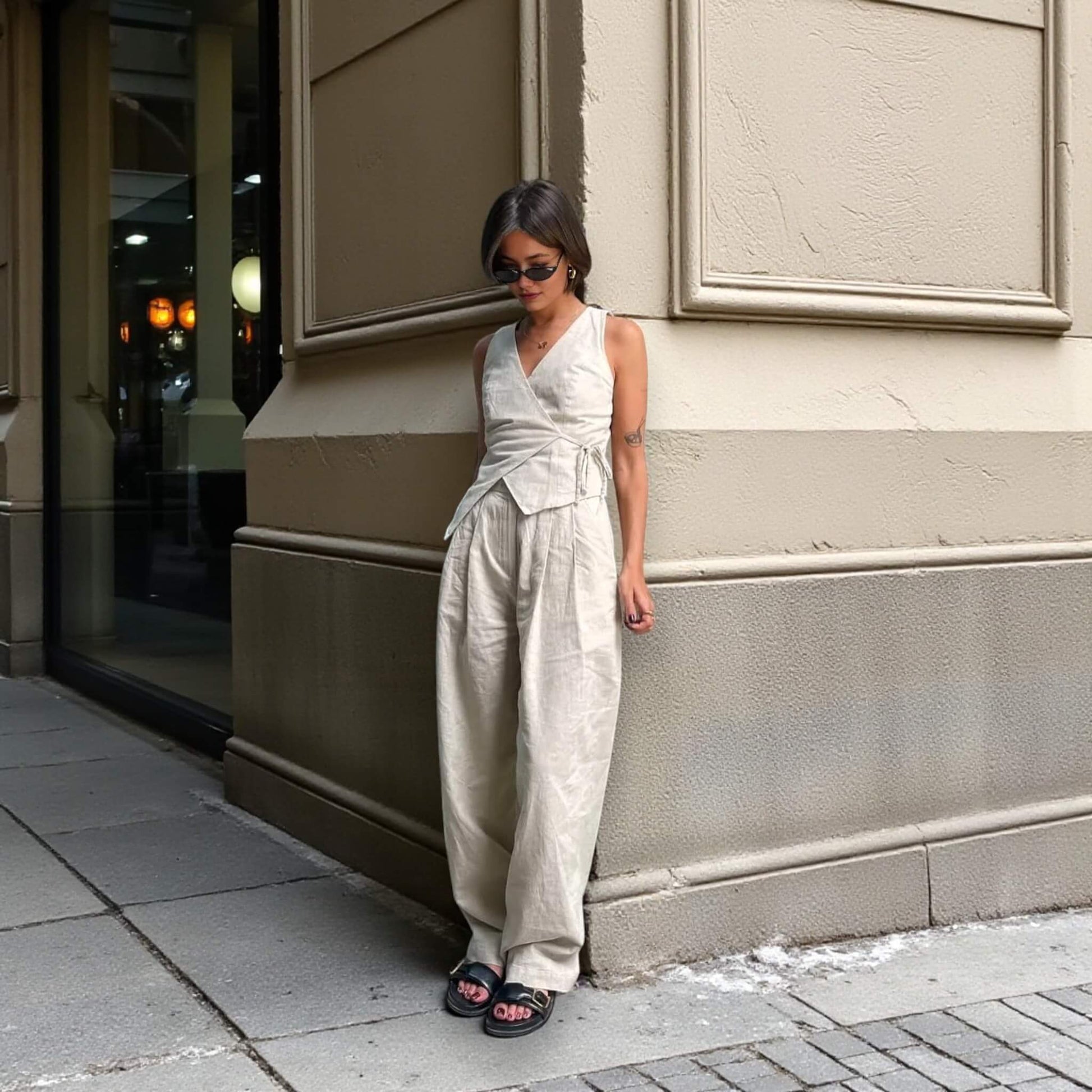 Sleeveless Linen Wrap Top, Linen Wrap Waistcoat