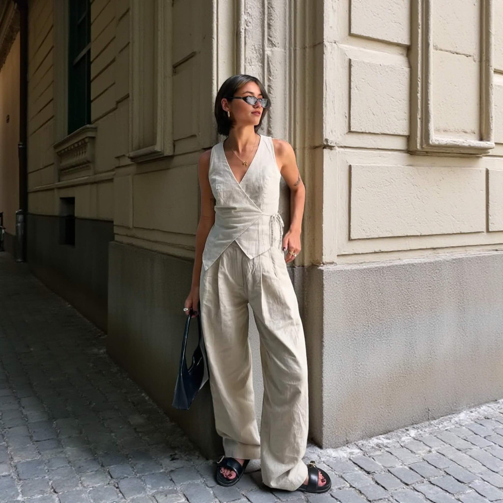 Sleeveless Linen Wrap Top, Linen Wrap Waistcoat