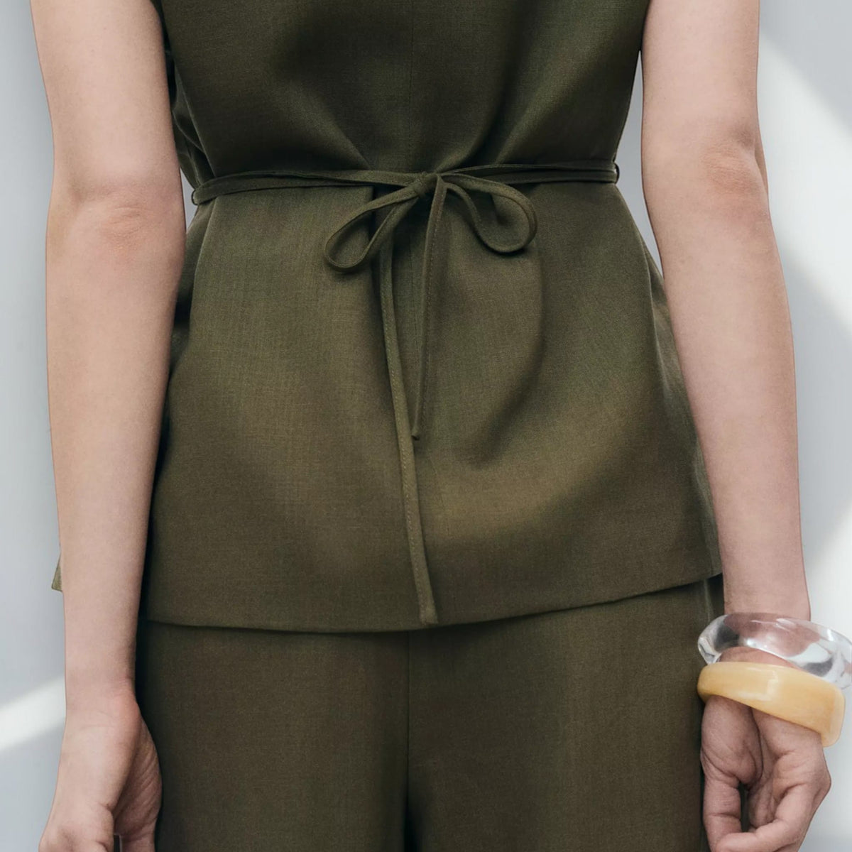 Sleeveless Linen Wrap Top, Tie Waist V Neck Top