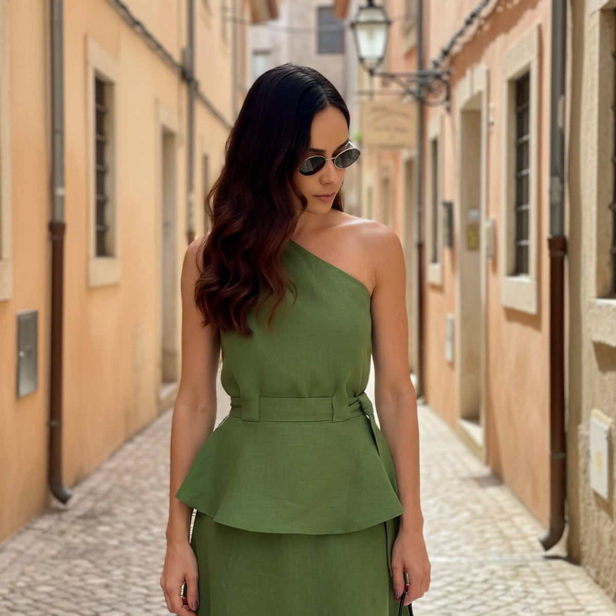 Sleeveless Peplum Top, One Shoulder Linen Top