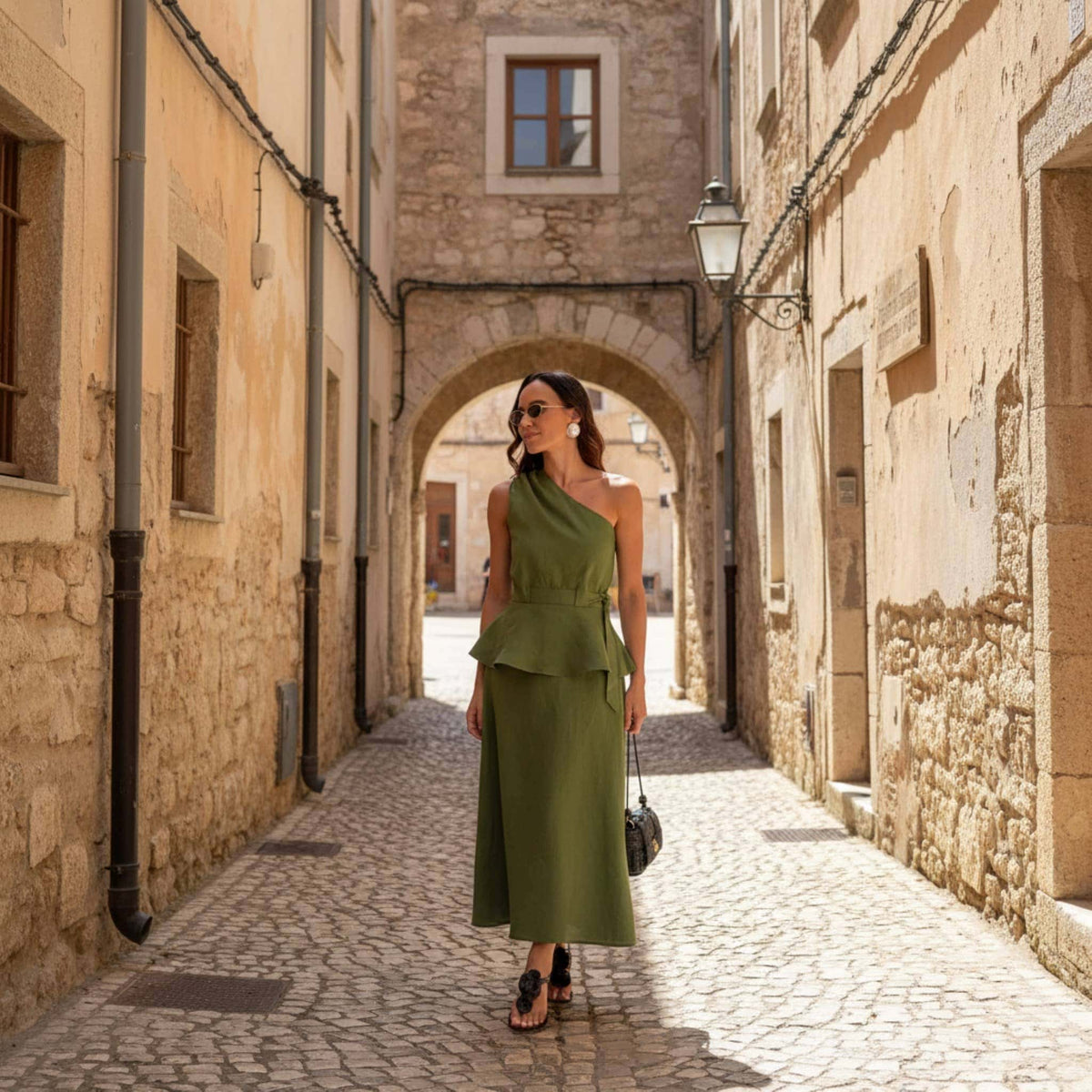 Sleeveless Peplum Top, One Shoulder Linen Top
