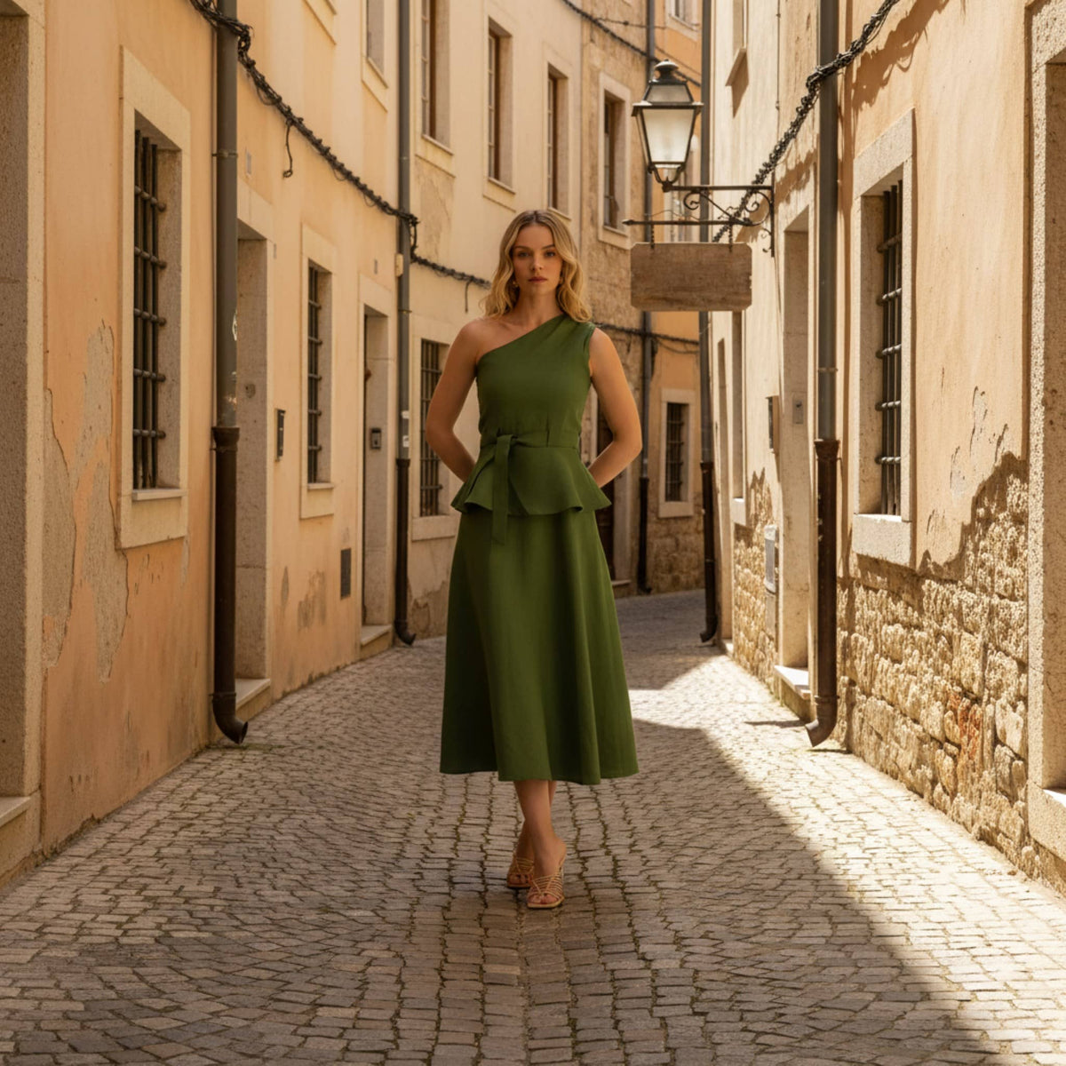 Sleeveless Peplum Top, One Shoulder Linen Top