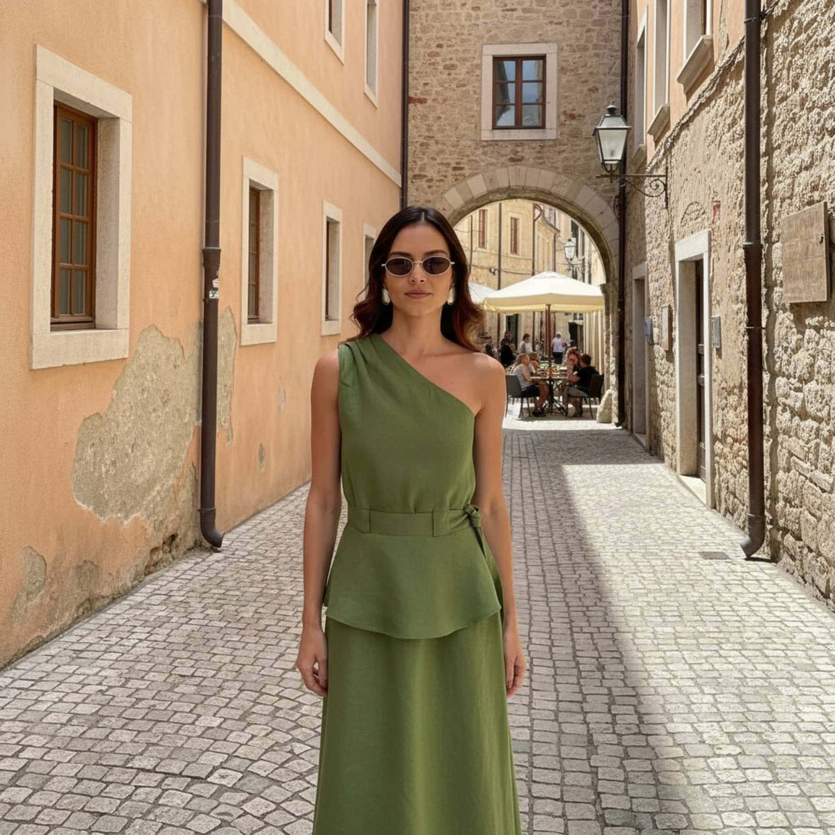 Sleeveless Peplum Top, One Shoulder Linen Top