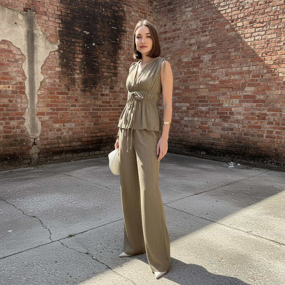 Sleeveless Peplum Top, Ruched Waist Peplum Top