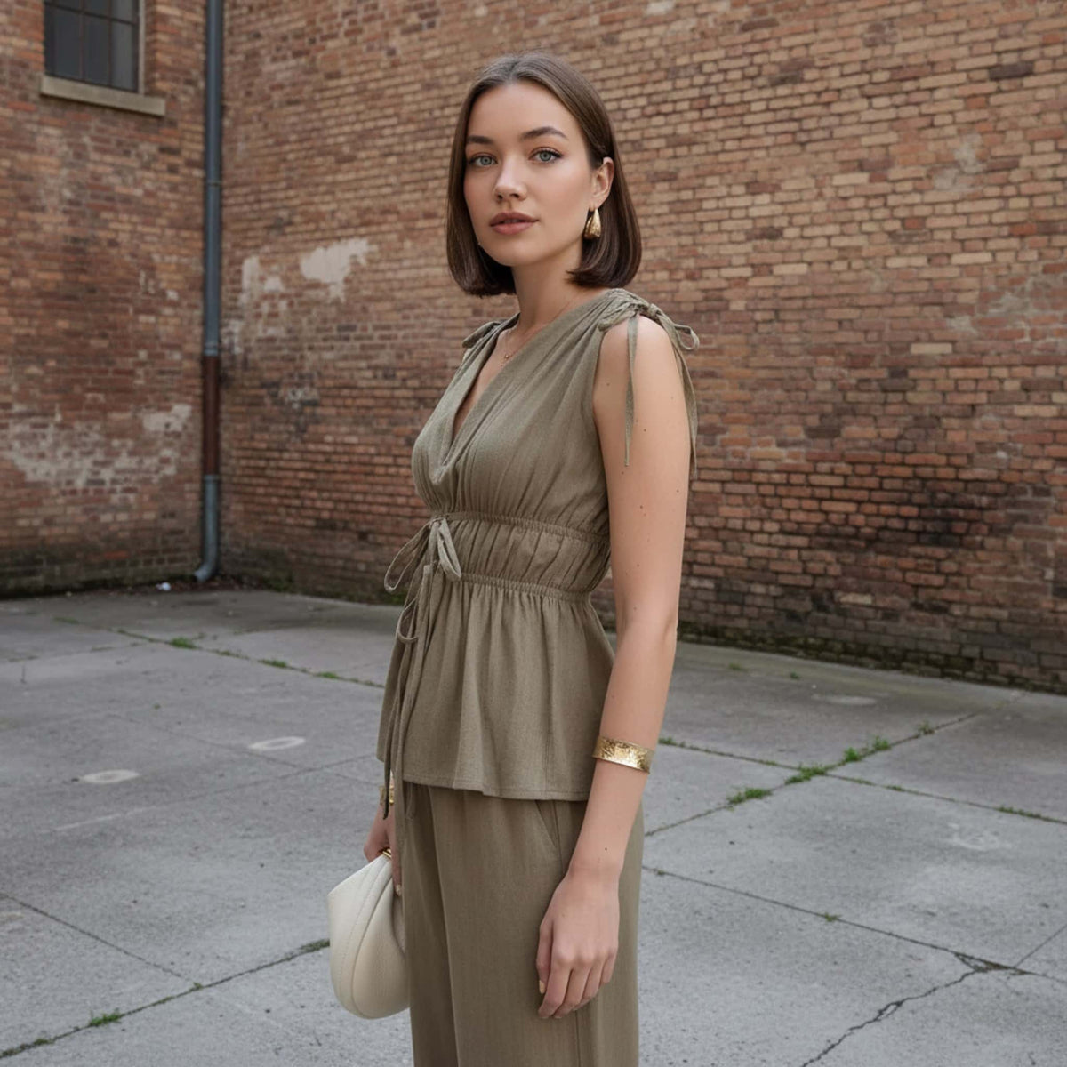 Sleeveless Peplum Top, Ruched Waist Peplum Top