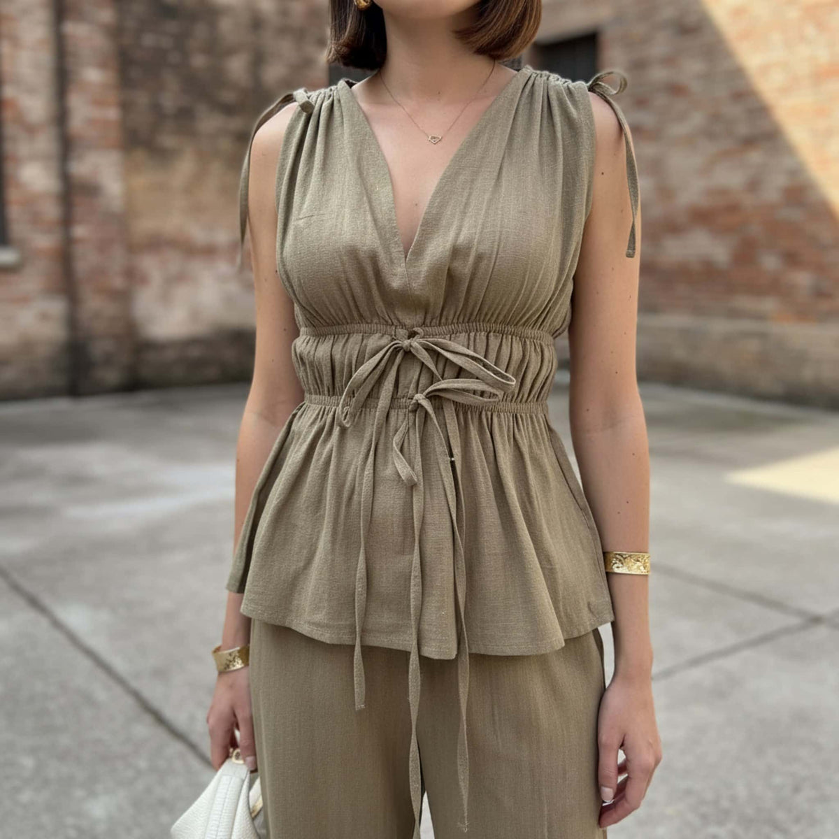 Sleeveless Peplum Top, Ruched Waist Peplum Top