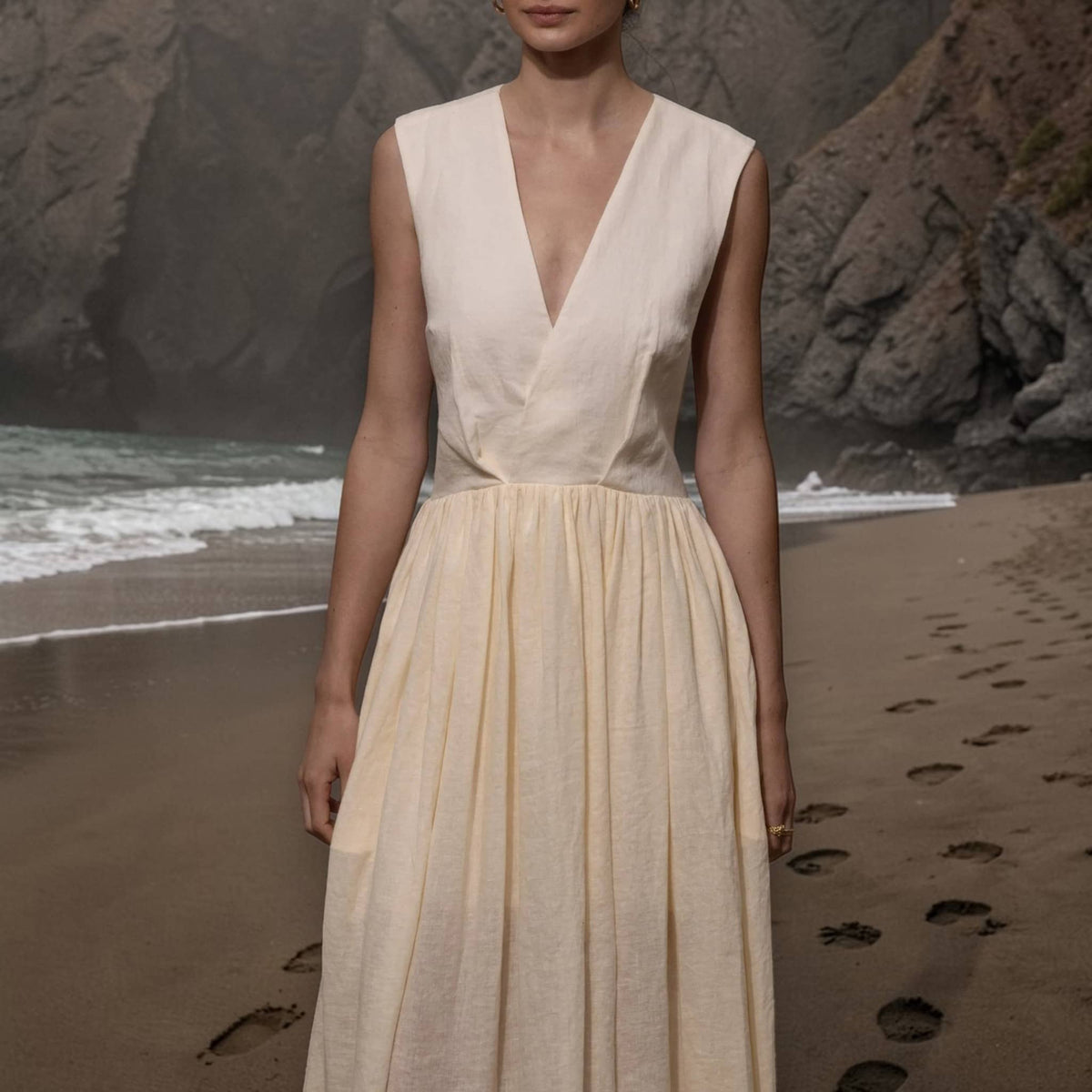 Sleeveless V Neck Maxi Dress, Open Back Linen Long Dress