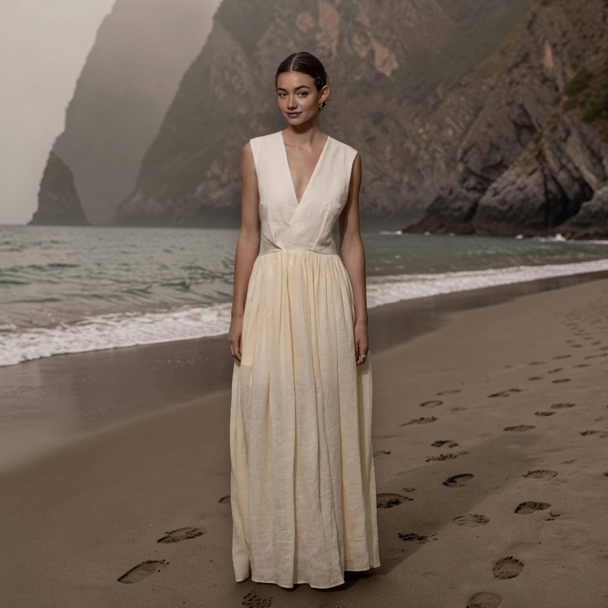 Sleeveless V Neck Maxi Dress, Open Back Linen Long Dress