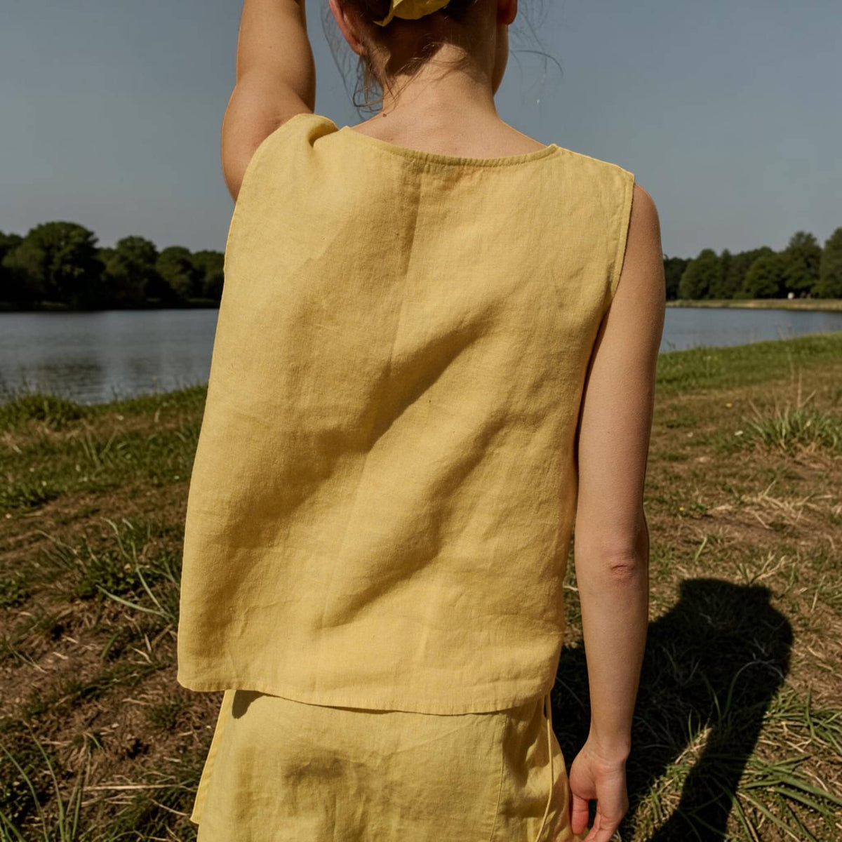 Sleeveless Wrap Linen Top, V Neck Side Tie