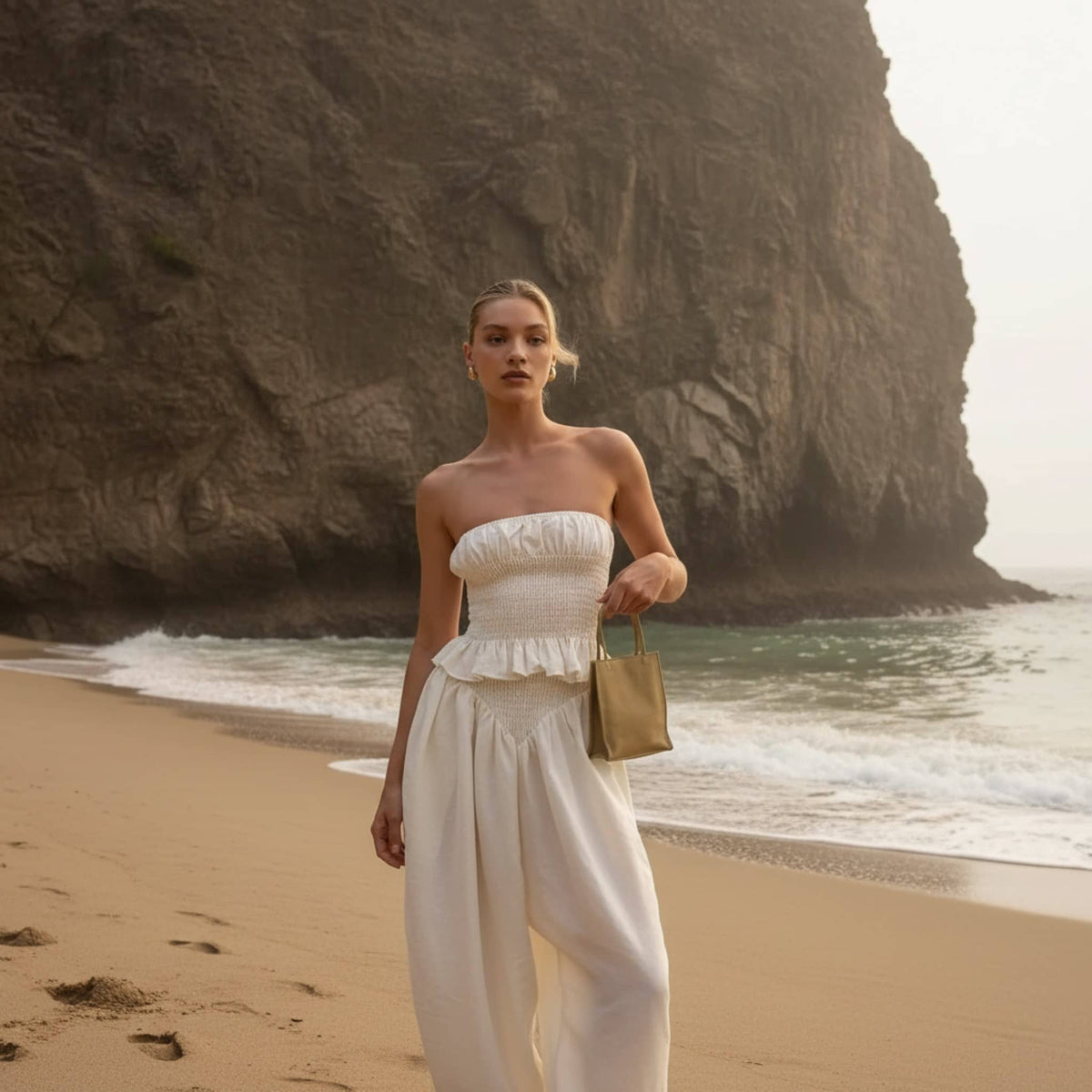 Smocked Linen Tube Top, Smocked Strapless Linen Top