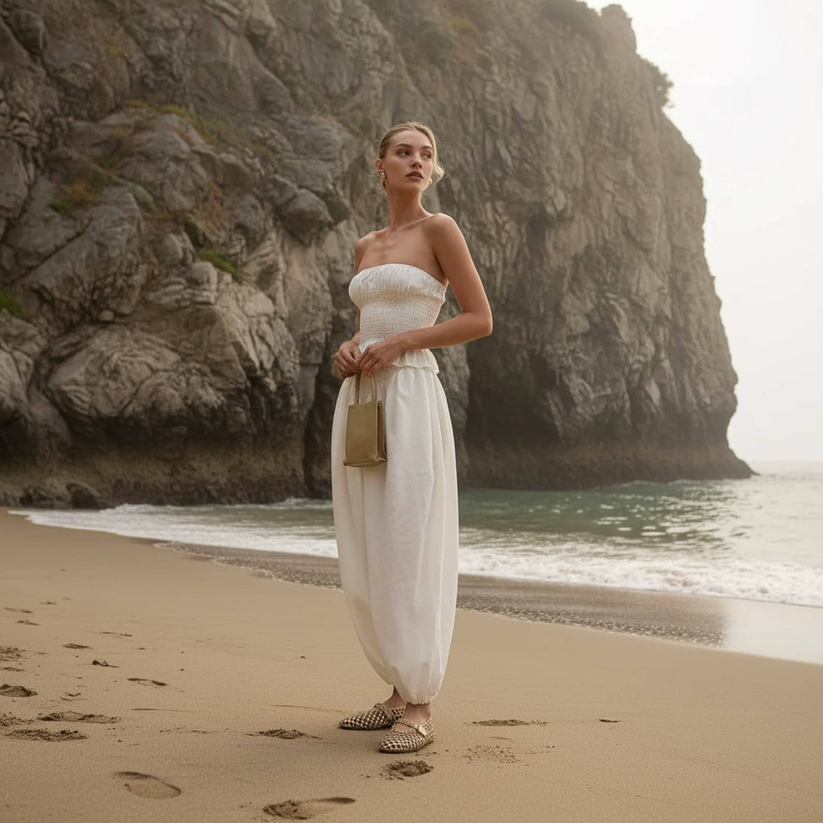 Smocked Linen Tube Top, Smocke Strapless Linen Top
