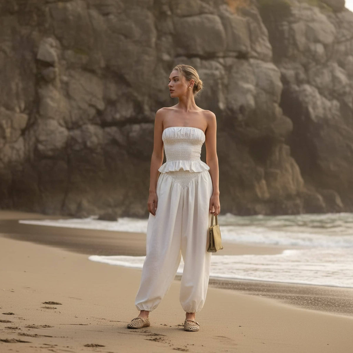 Smocked Linen Tube Top, Smocked Strapless Linen Top