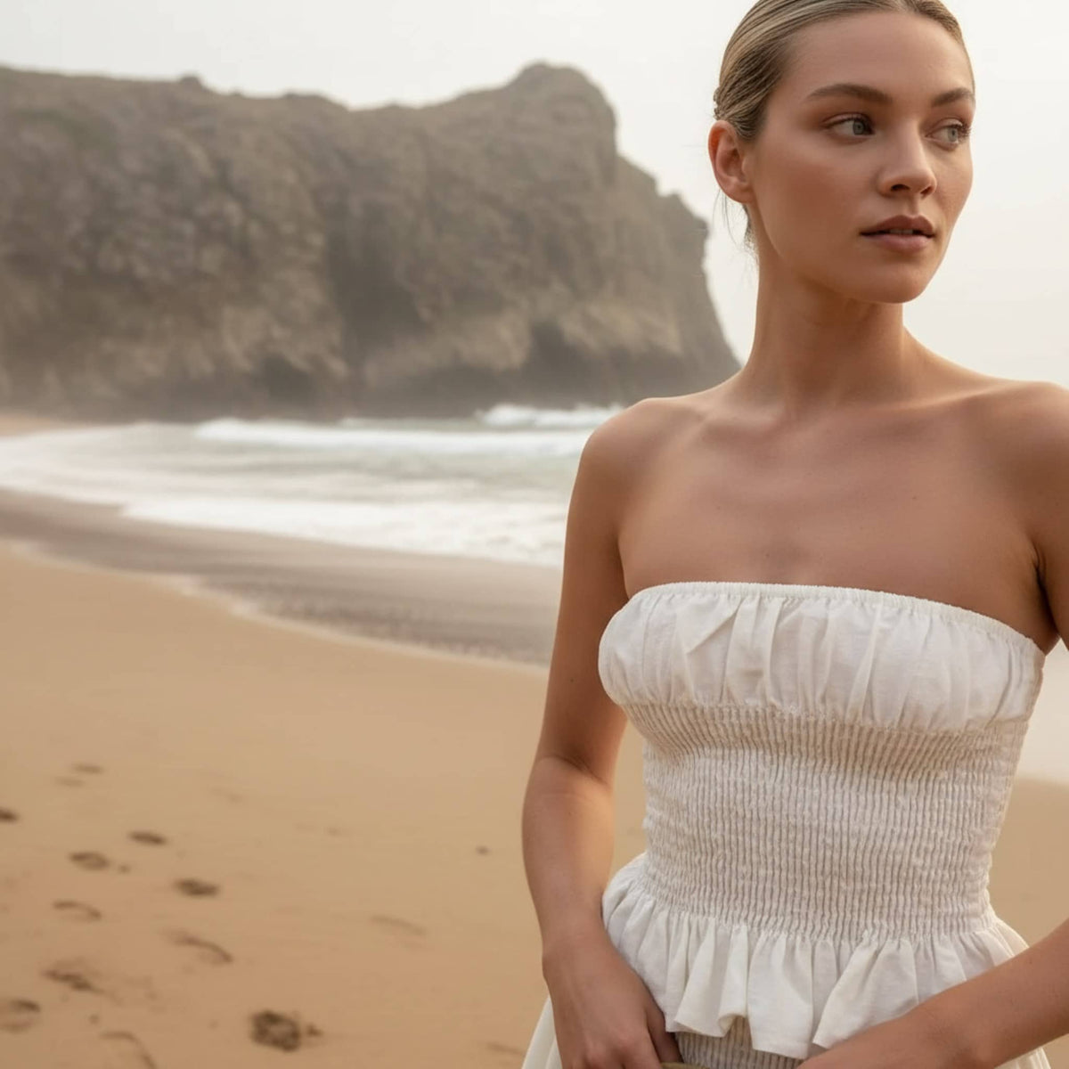 Smocked Linen Tube Top, Smocked Strapless Linen Top