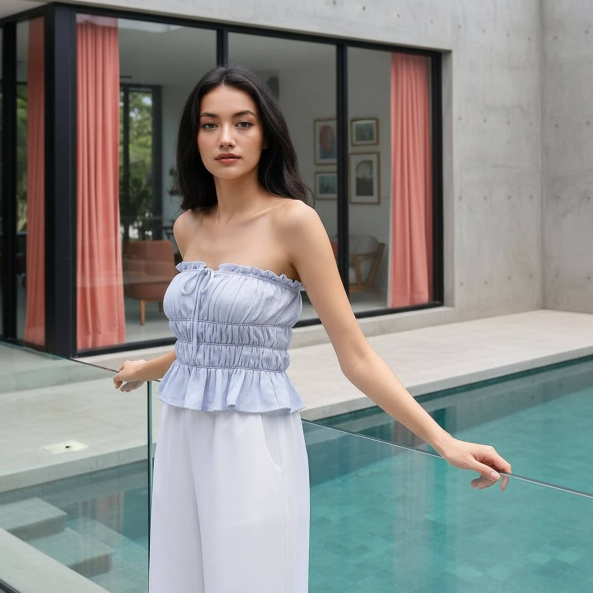 Smocked Linen Tube Top, Strapless Linen Top