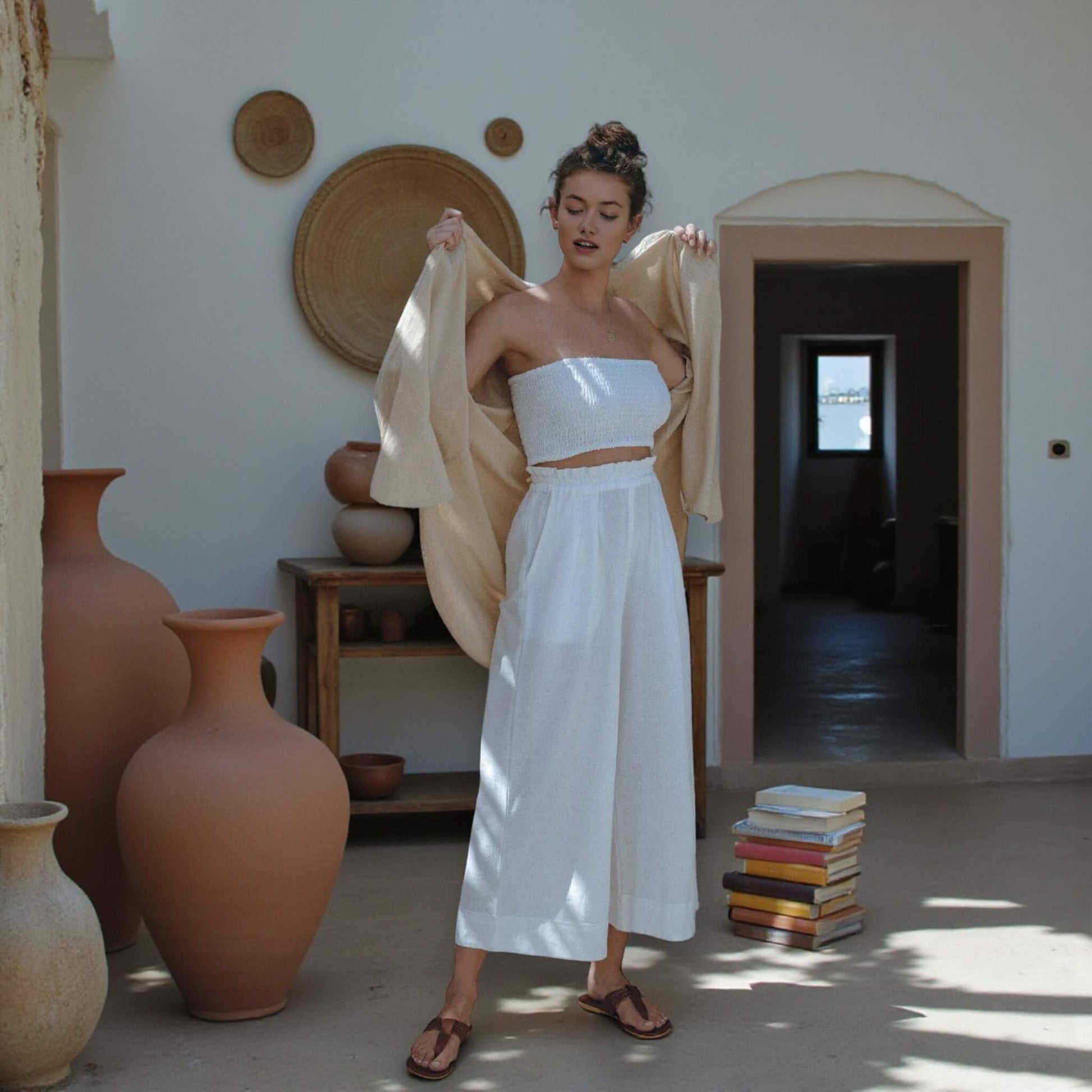 Smocked Linen Tube Top, Strapless Smocked Top