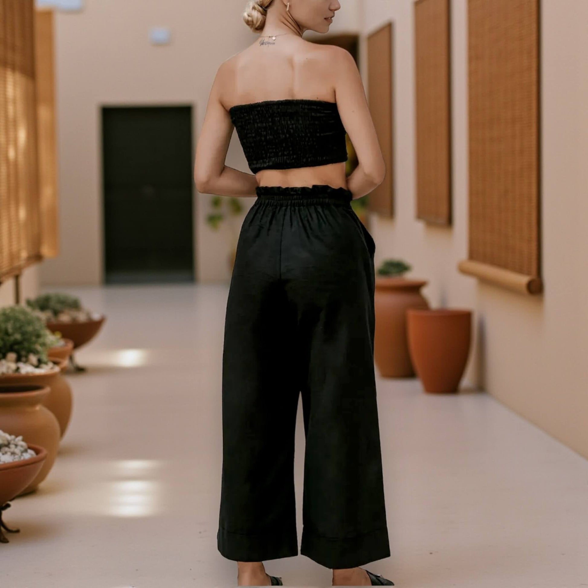 Smocked Linen Tube Top, Strapless Smocked Top