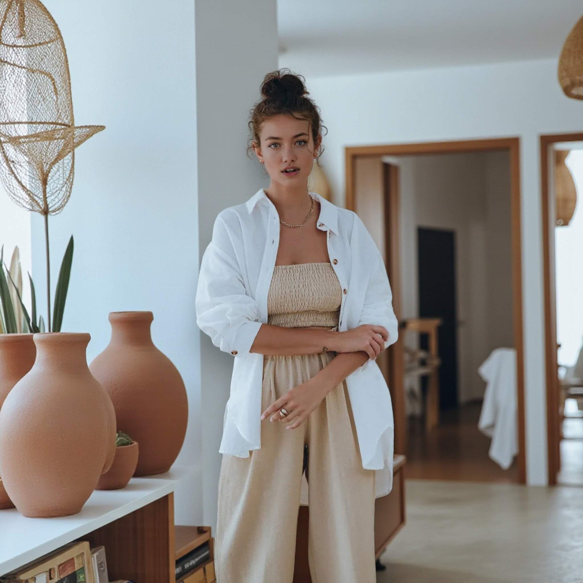 Smocked Linen Tube Top, Strapless Smocked Top