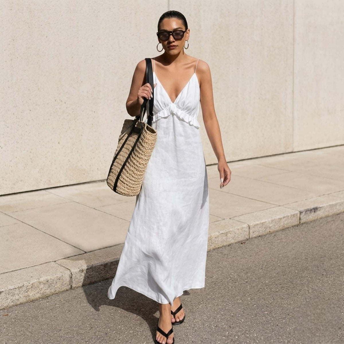 Spaghetti Strap Maxi Dress, Deep V Summer Dress