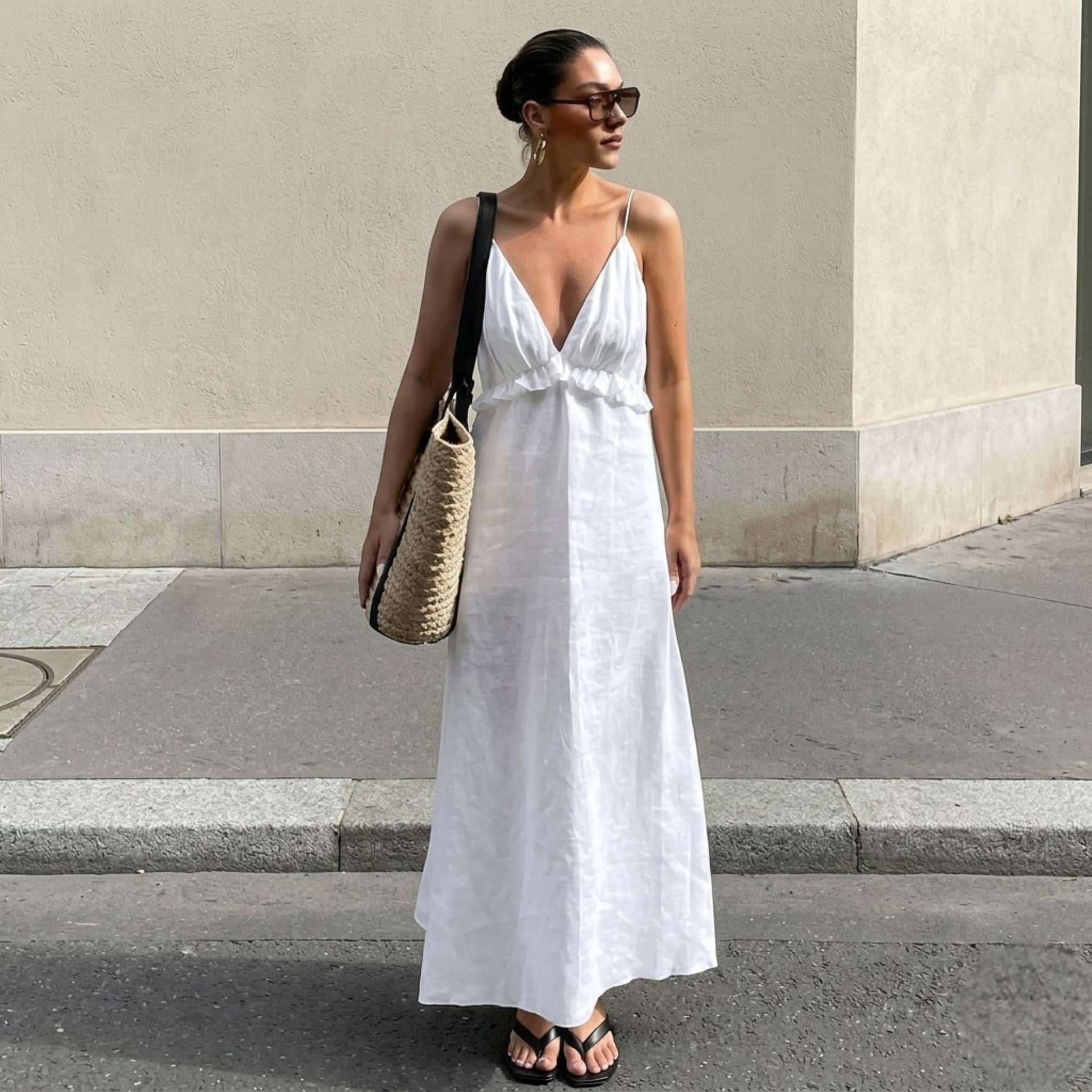 Spaghetti Strap Maxi Dress, Deep V Summer Dress