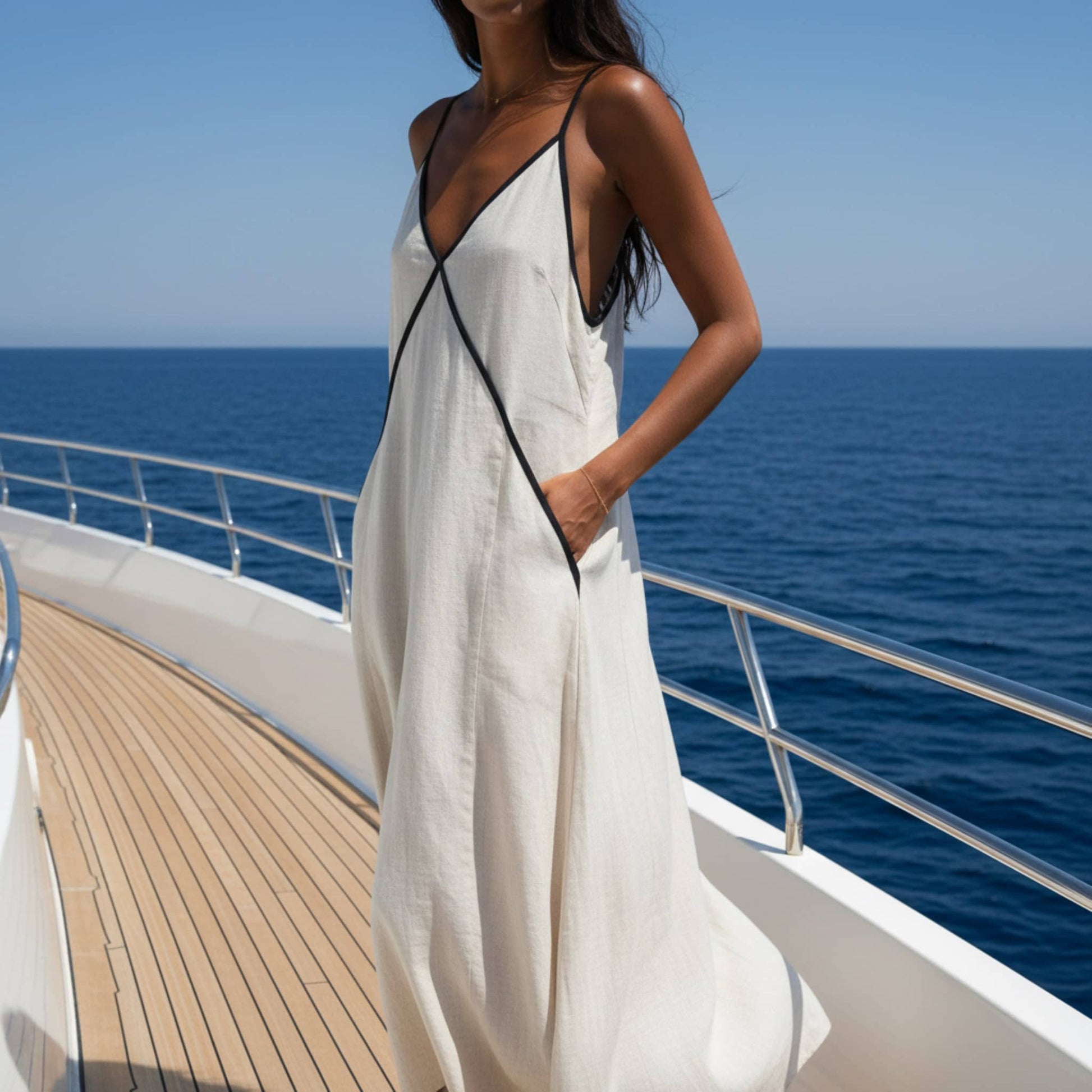 Spaghetti Strap Maxi Dress, Linen V Back Maxi Dress