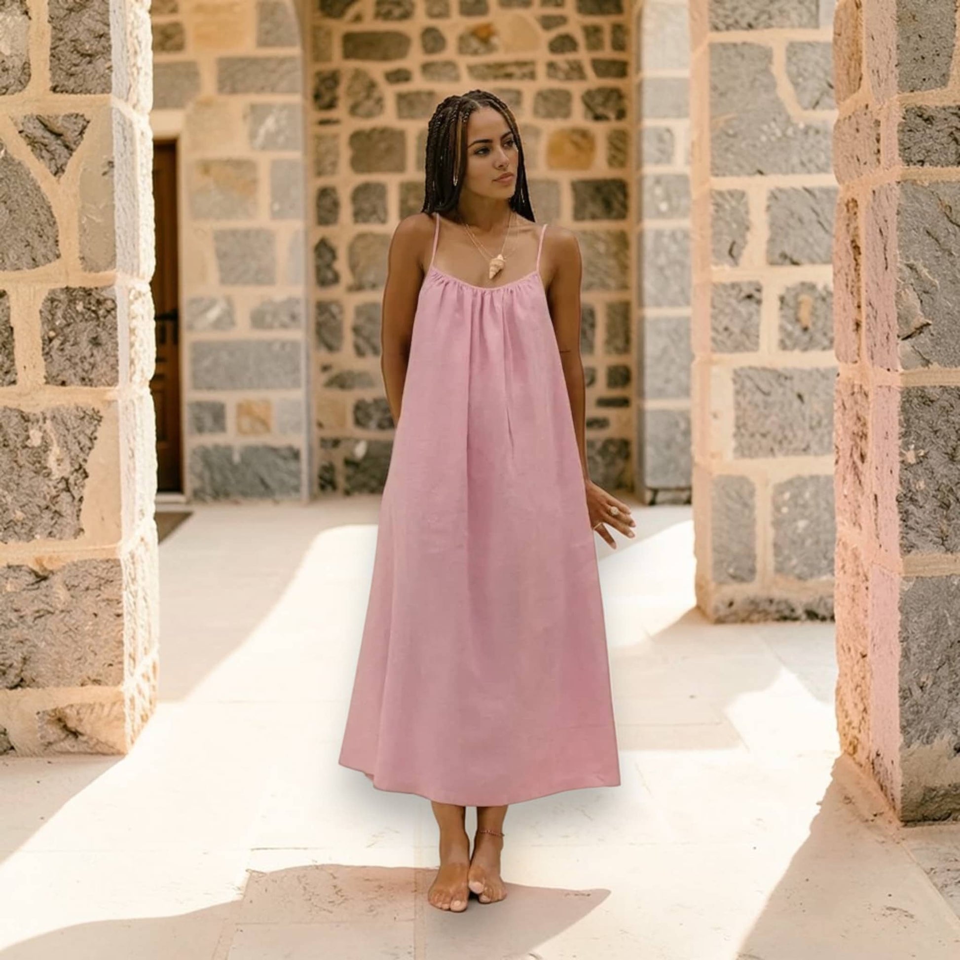 Spaghetti Strap Maxi Dress, Relaxed A Line Linen Dress