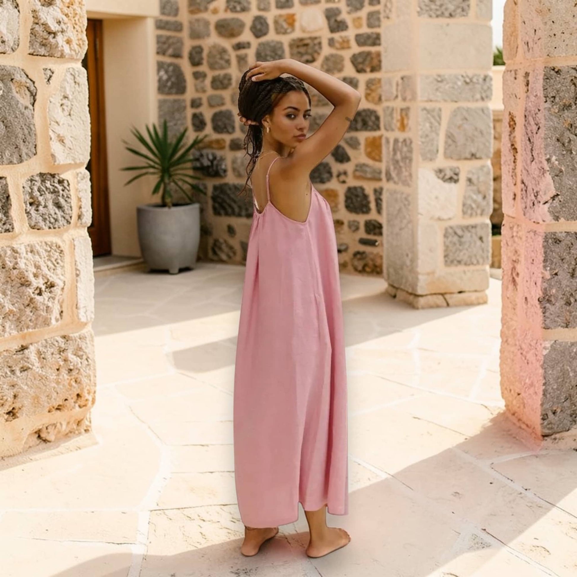 Spaghetti Strap Maxi Dress, Relaxed A Line Linen Dress