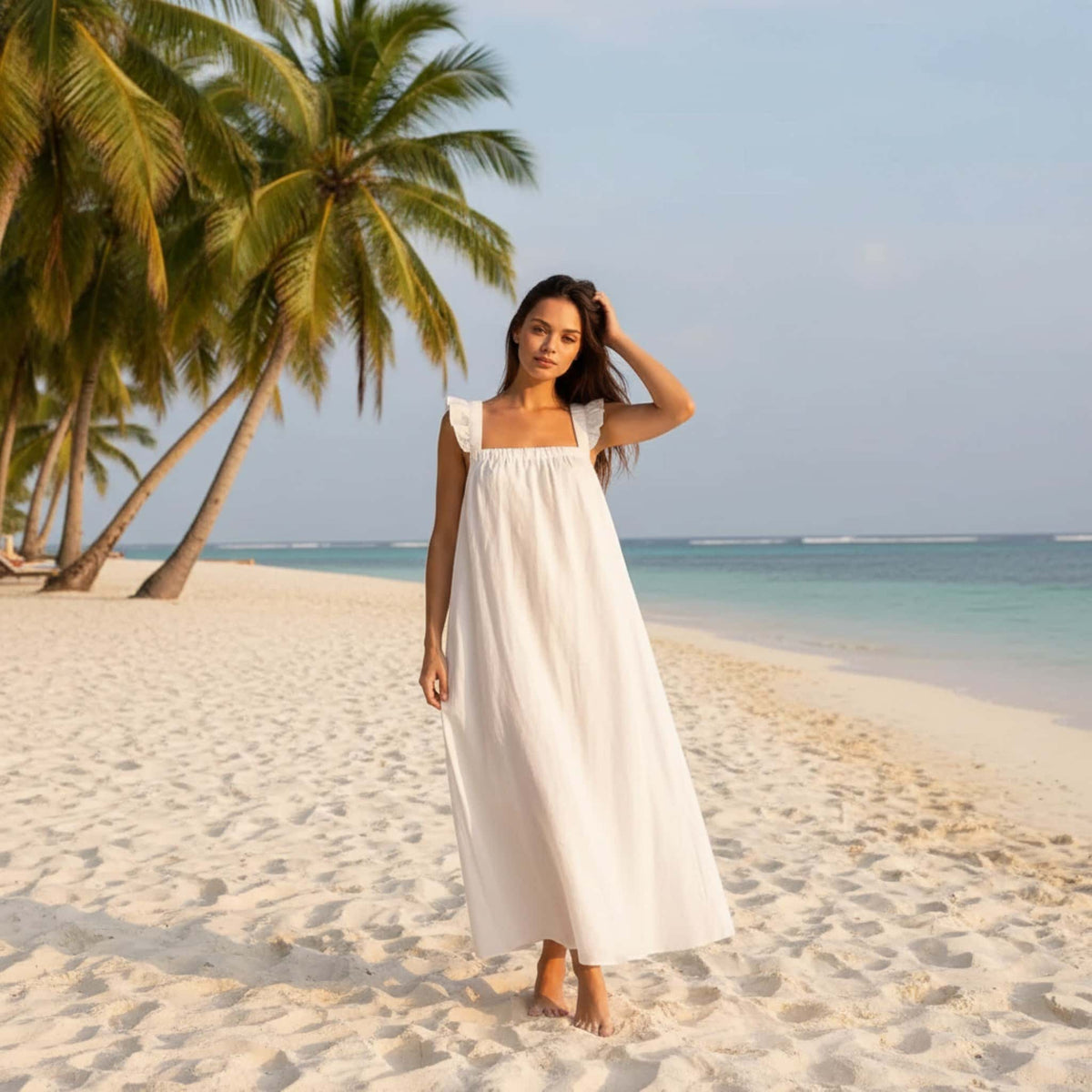 Square Neck Linen Maxi Dress, A Line Maxi Dress