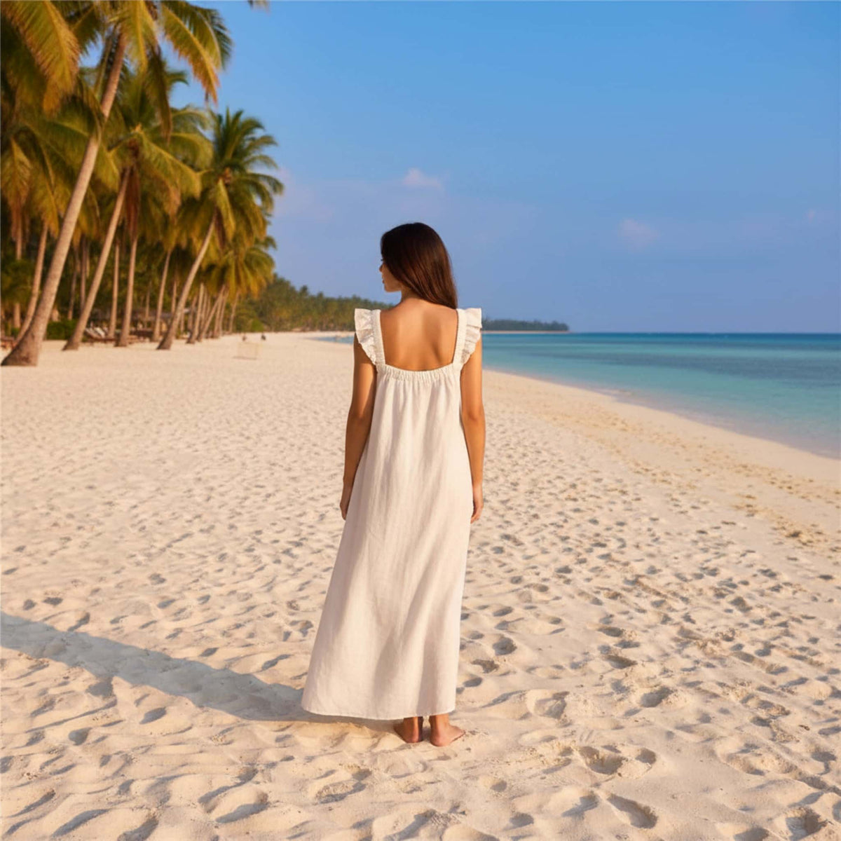 Square Neck Linen Maxi Dress, A Line Maxi Dress