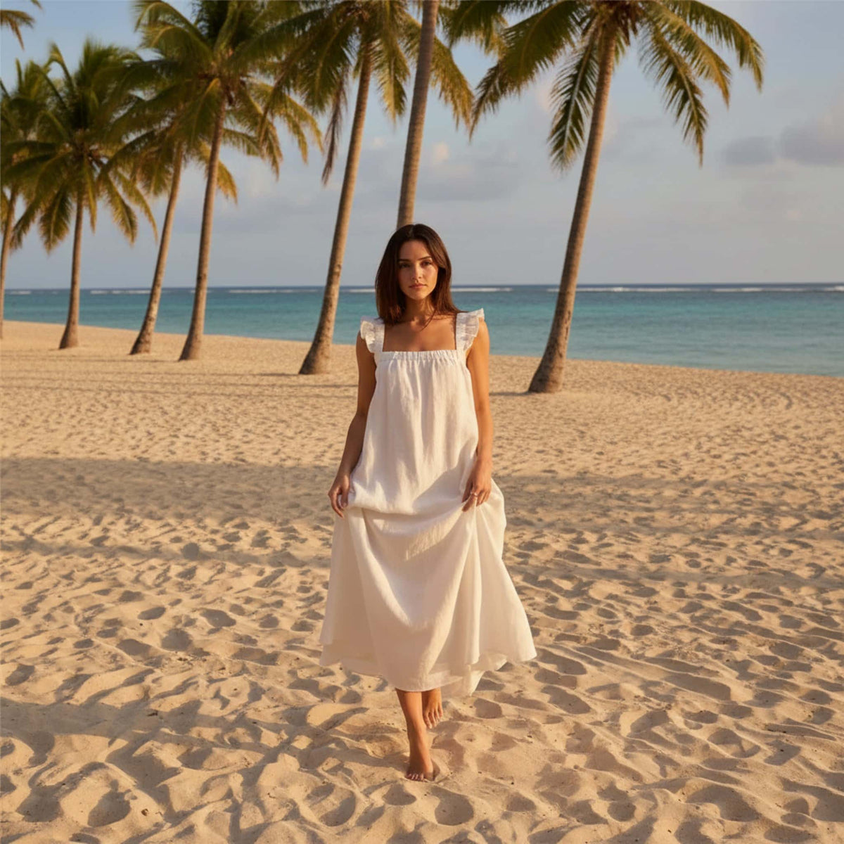 Square Neck Linen Maxi Dress, A Line Maxi Dress