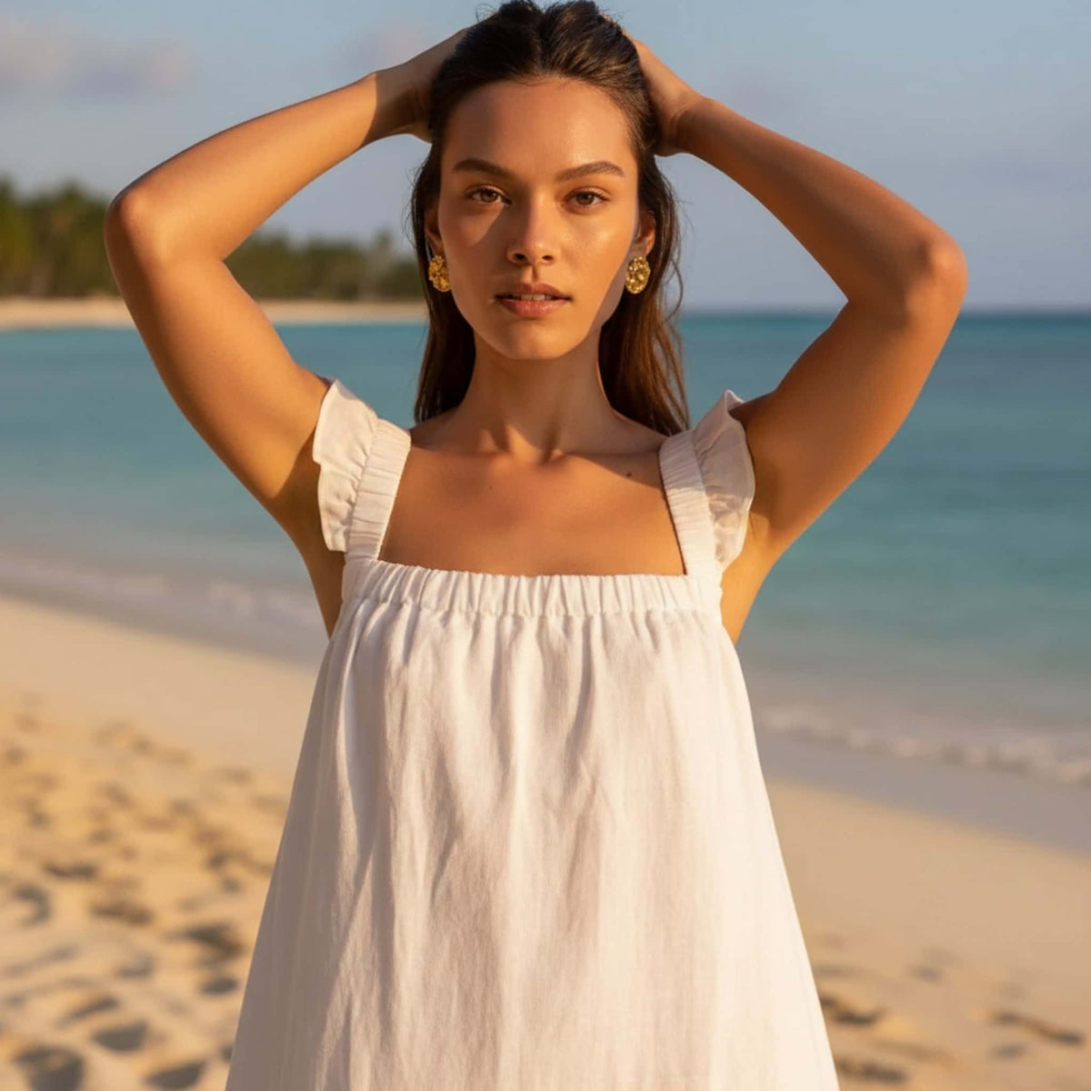 Square Neck Linen Maxi Dress, A Line Maxi Dress