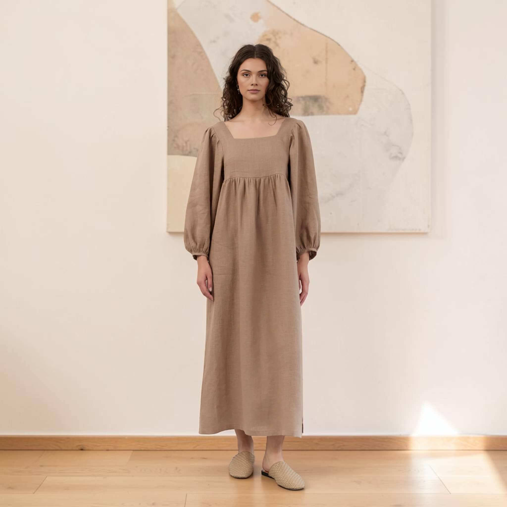 linen square neck maxi dress Dress: Lightweight and Breezy hanging out COLOR:Ivory White The Long Sleeve Draped Cost $19.85