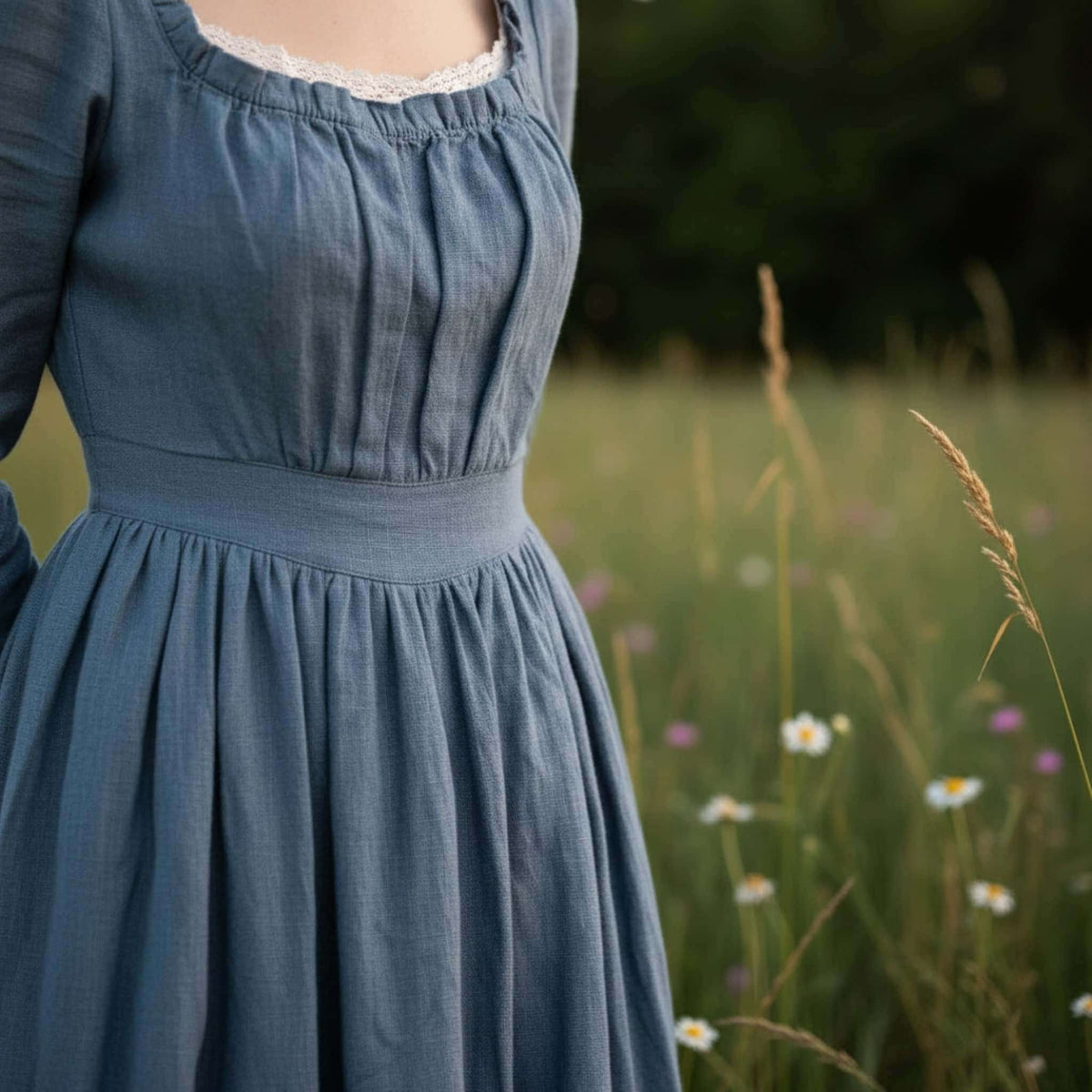Square Neck Linen Maxi Dress, Long Sleeve Maxi Dress